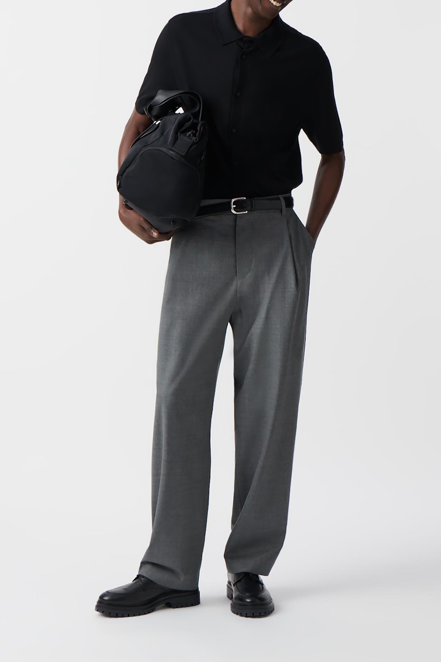 FAUX-PLAIN GREY WIDE-LEG SUIT PANTS 1