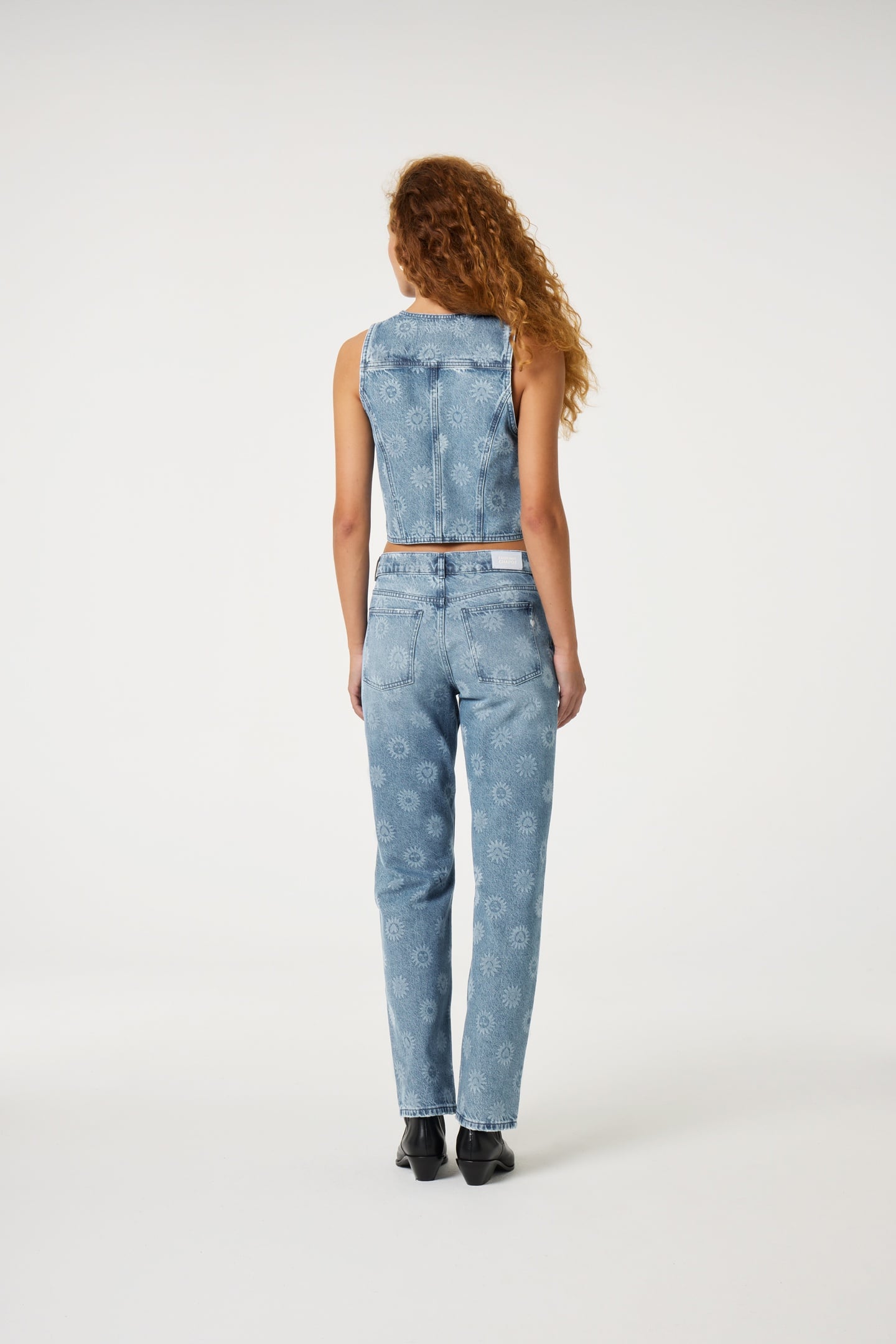 GIGI DENIM GILET MID BLUE PRINTED 3