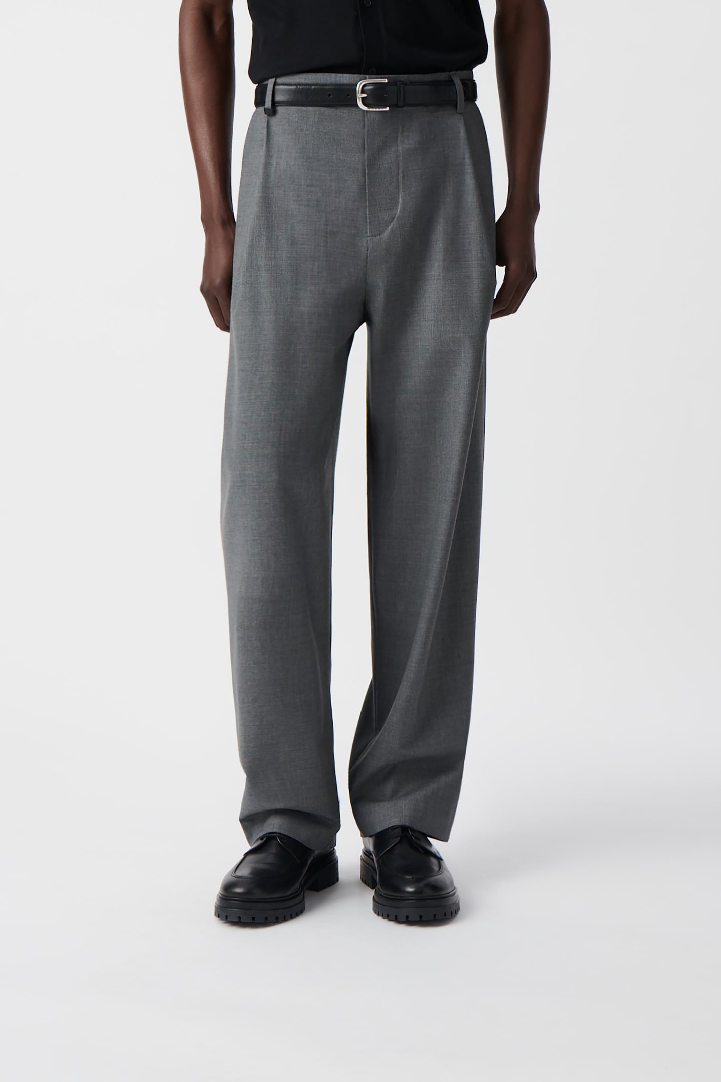 FAUX-PLAIN GREY WIDE-LEG SUIT PANTS 2