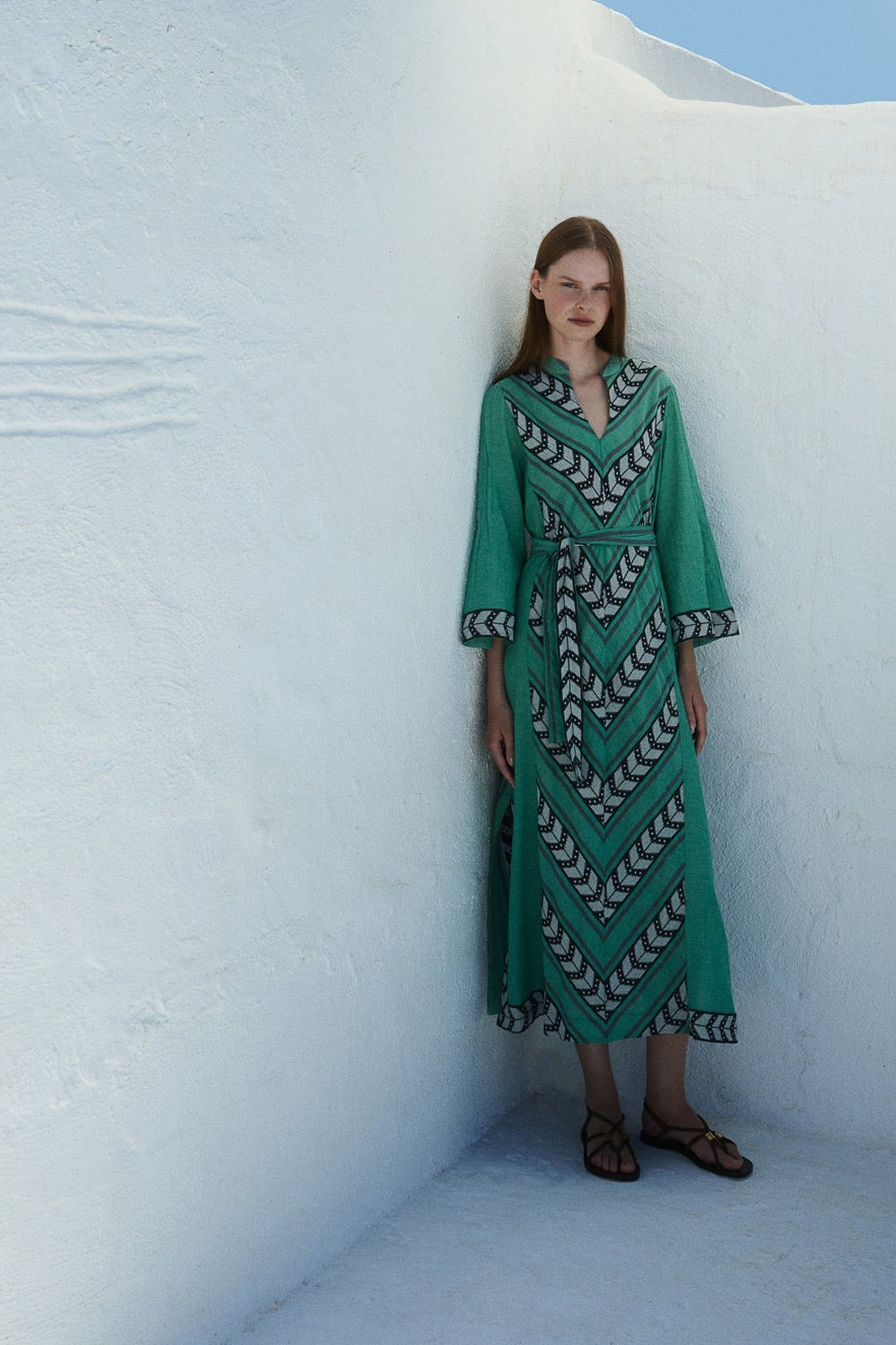 NEW LONG DRESS JACQUARD GREEN BLACK 2