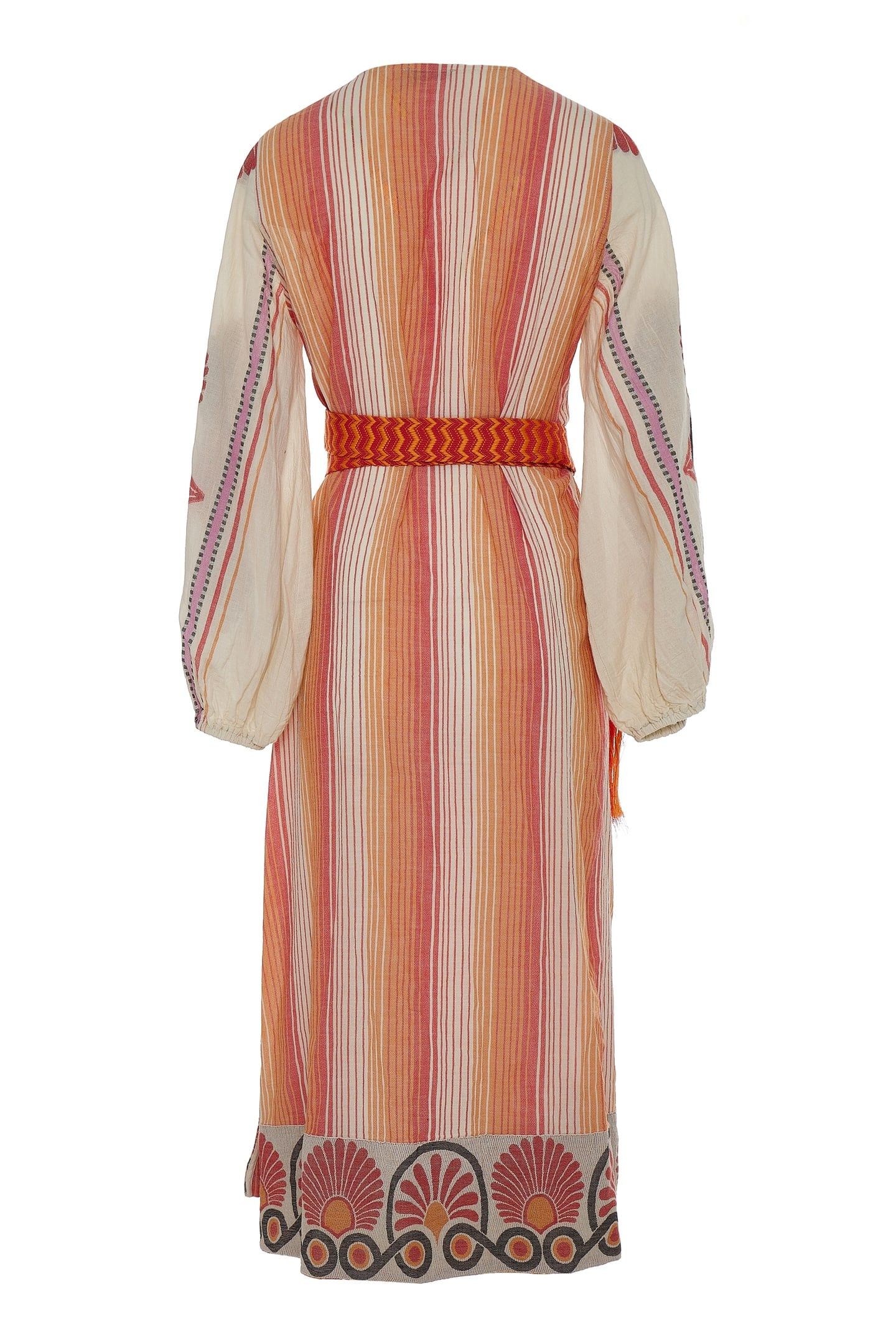 ZHN LONG DRESS JACQUARD WITH BELT RED ORANGE 4