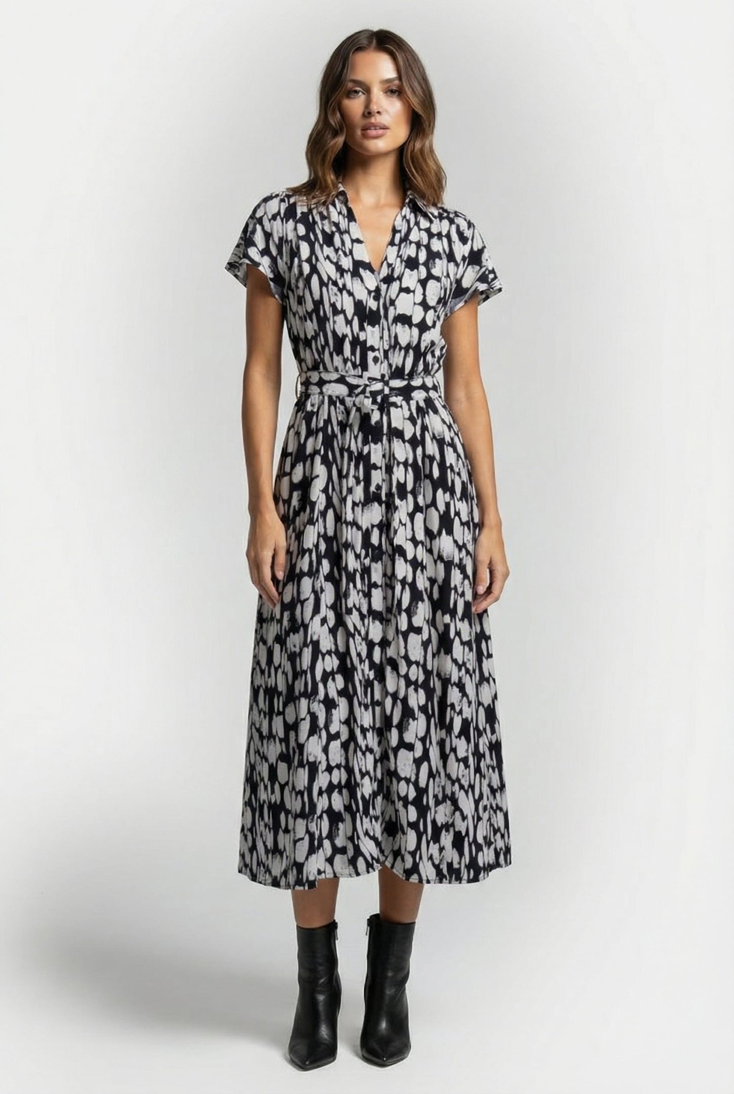 ISLANNA CREPE SS MIDI DRESS MARINE/WHITE 1