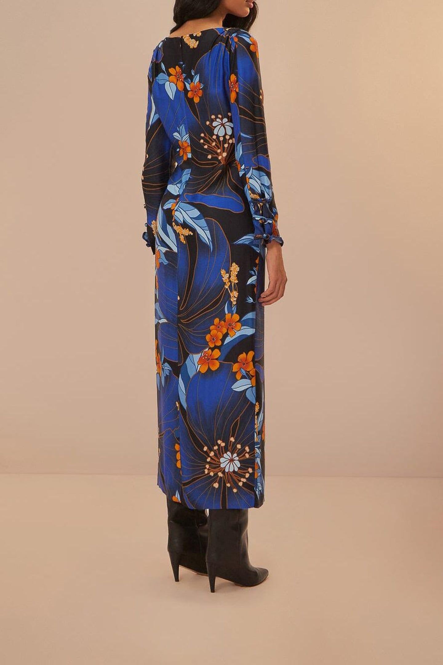PIETRA FLORAL BLACK LONG SLEEVE MIDI DRESS 2