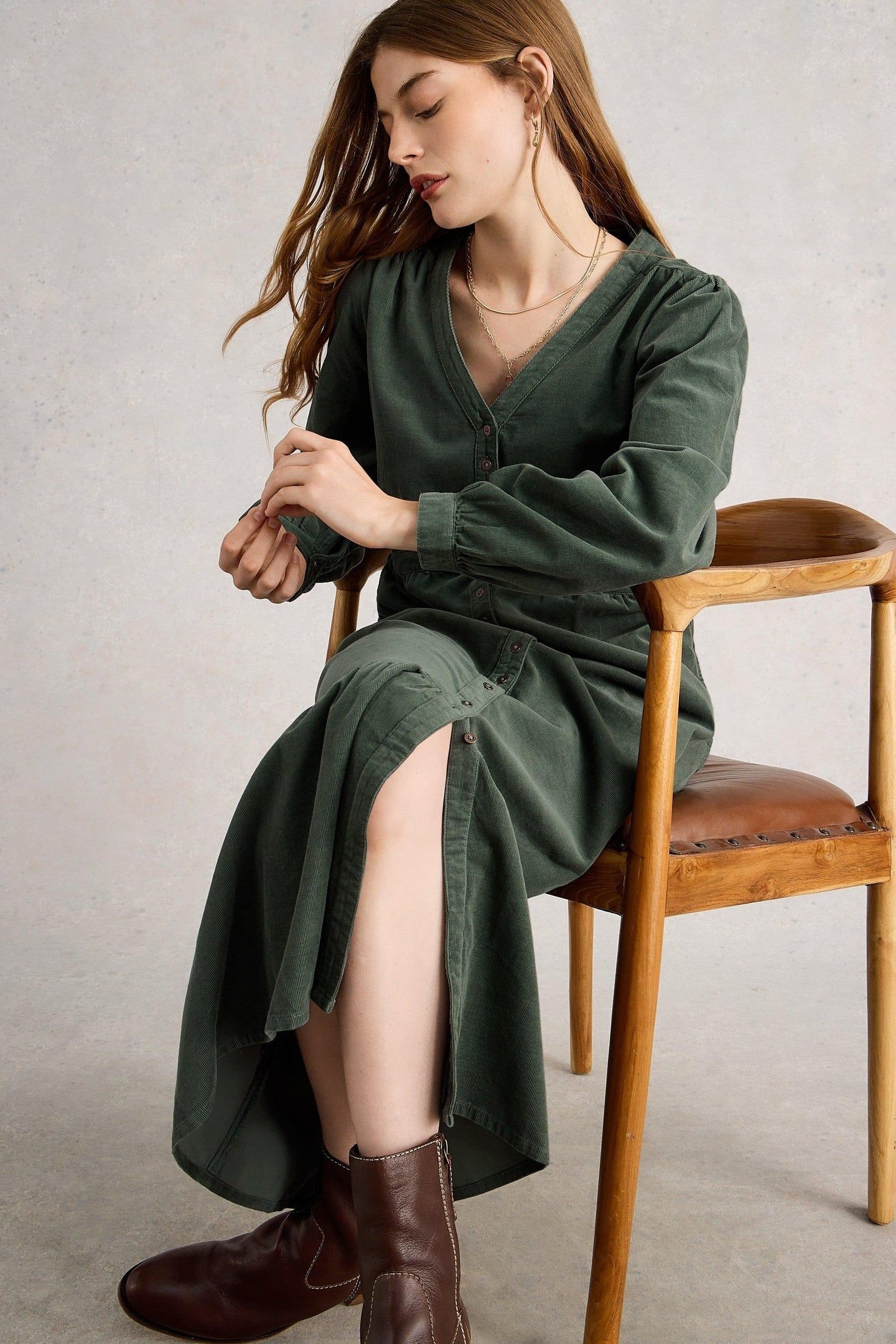 PHOEBE CORD DRESS DUSTY GREEN 5