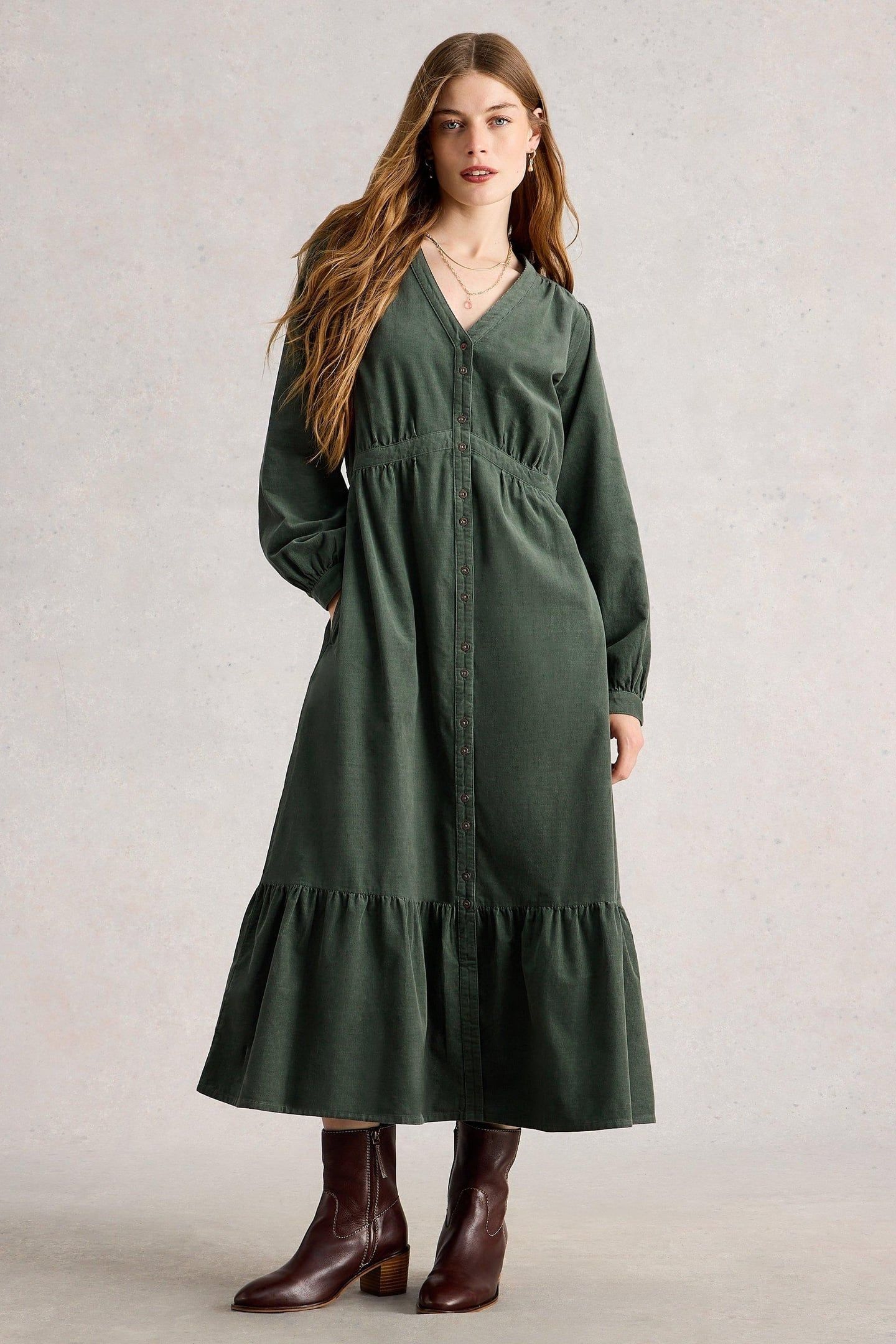 PHOEBE CORD DRESS DUSTY GREEN 1