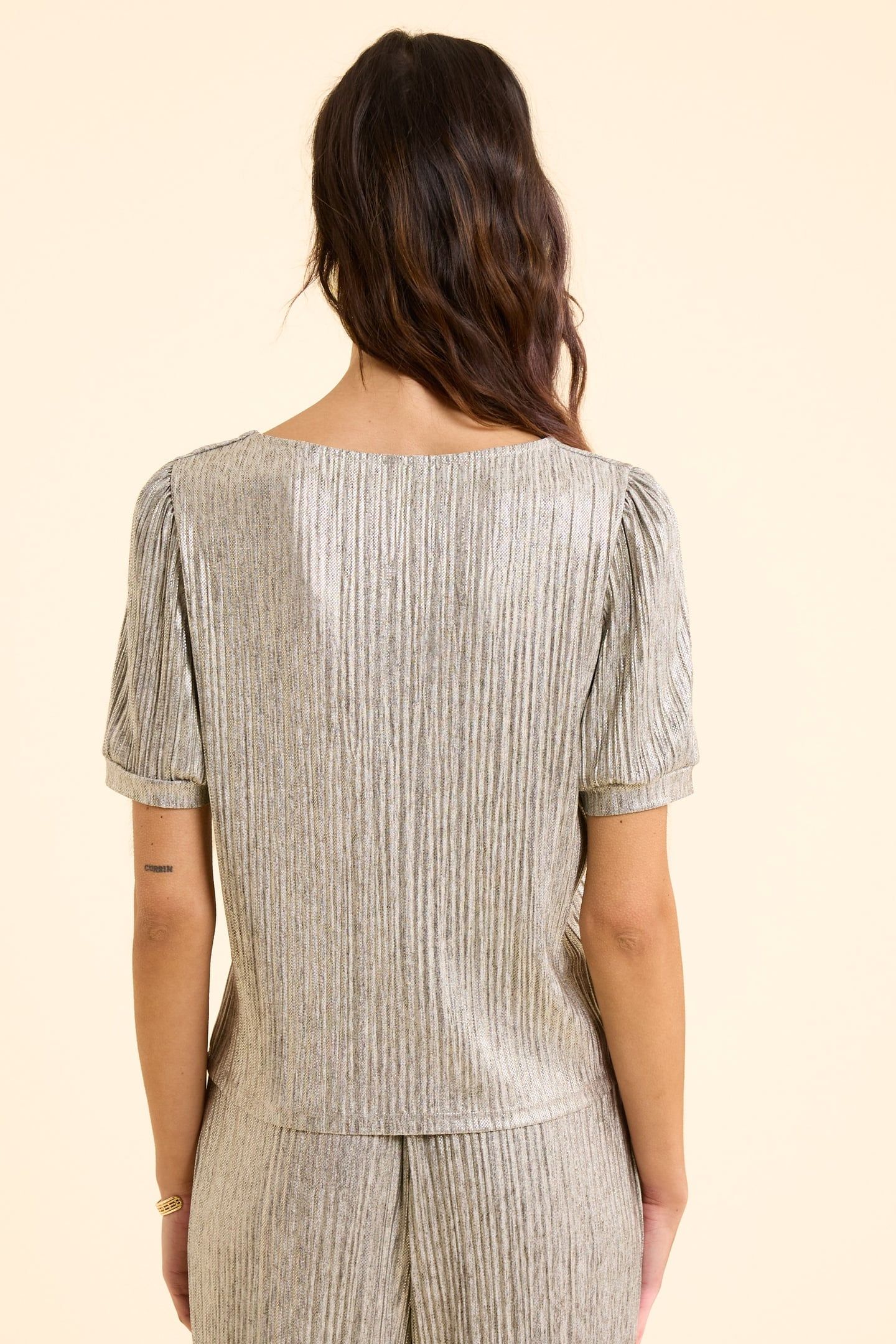 GREY PLEATED TOP WITH DECORATIVE GOLD STRIPES GOLD 4