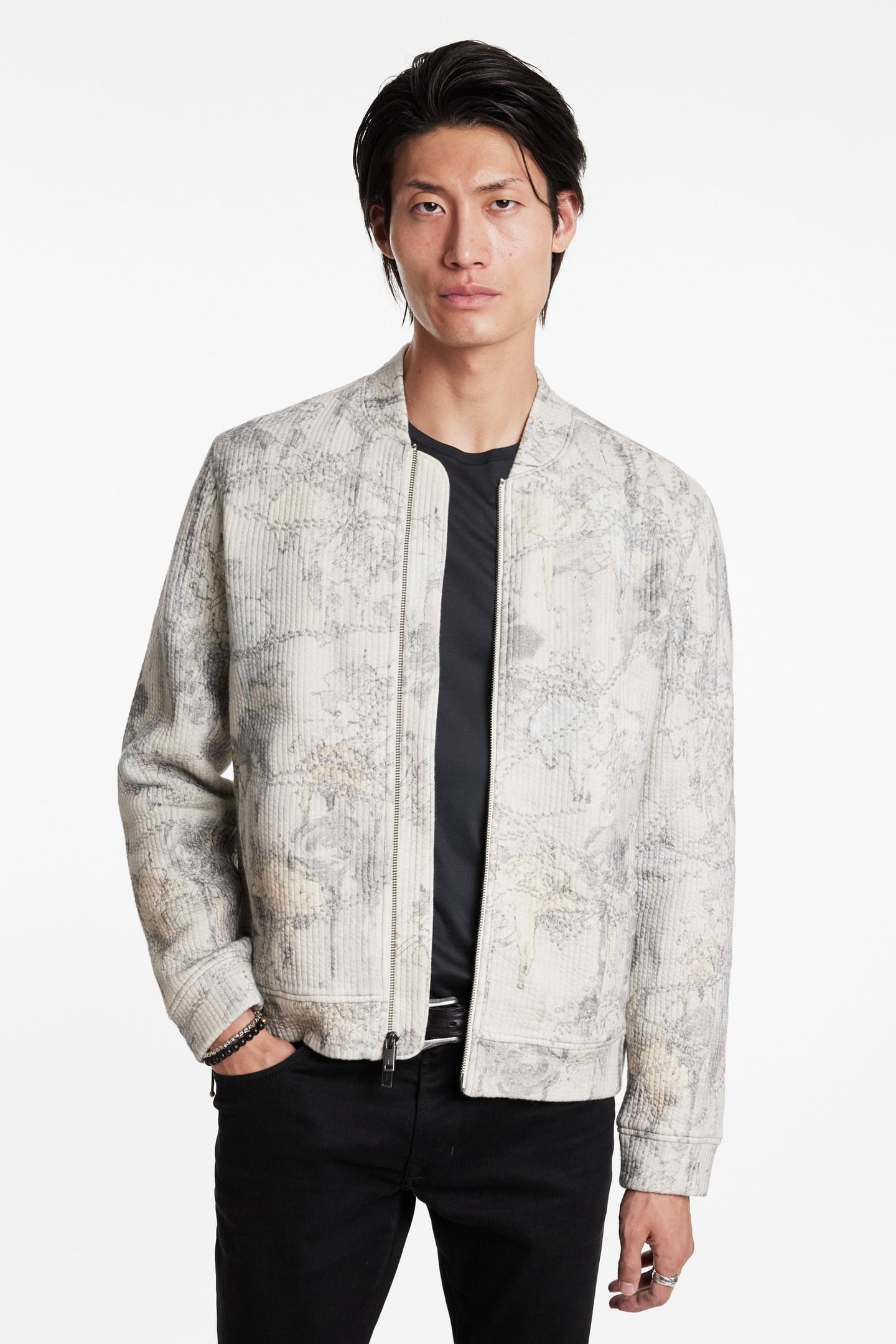 GOLDBERG LS QUILTED BOMBER W EMBROIDERY TEA STAIN 1