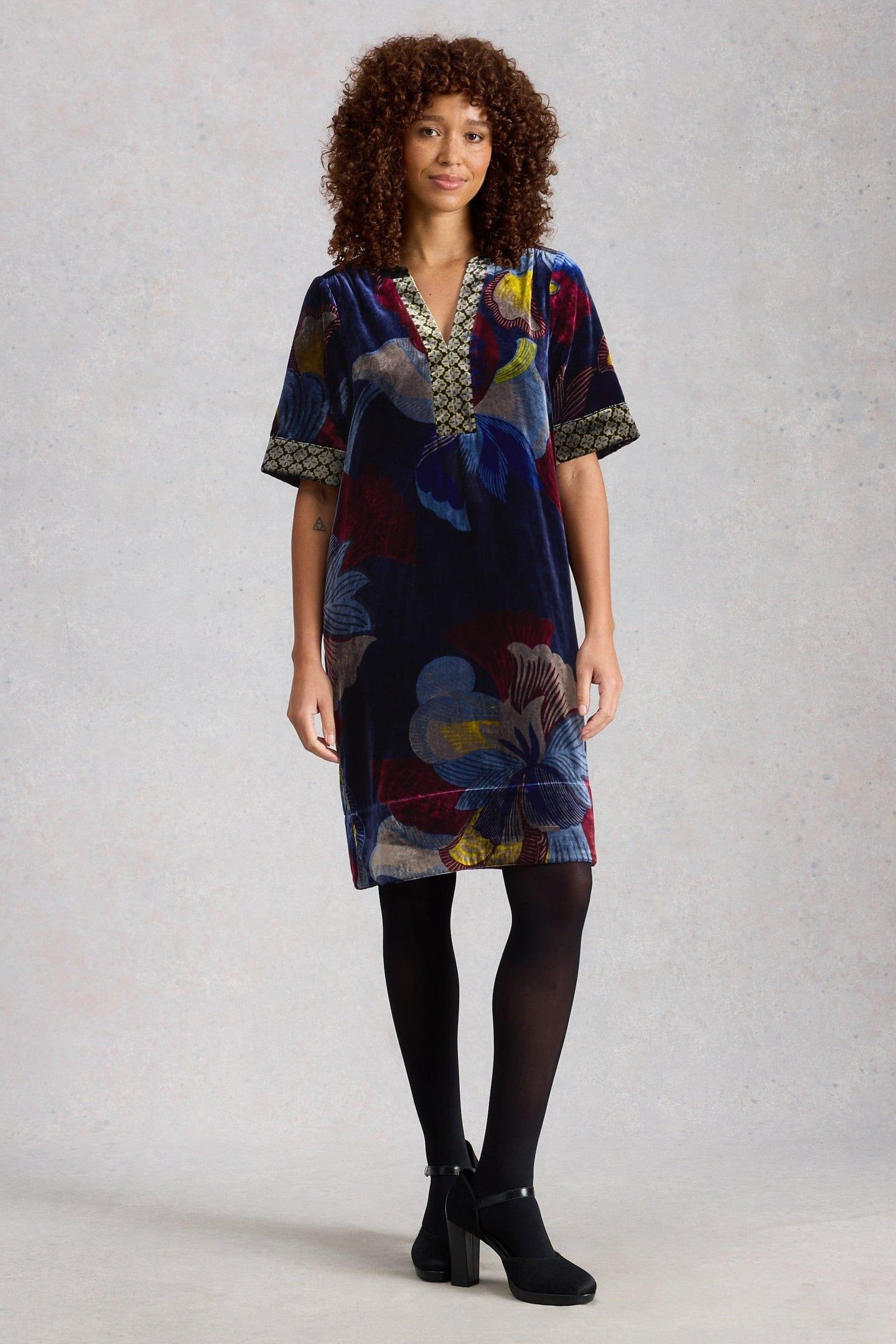 JUNE VELVET DRESS NAVY MULTI 2