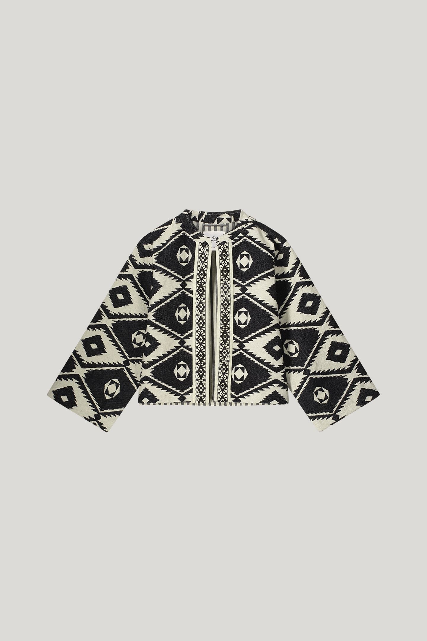 SHORT ROUND NECK JACKET GEO AZTEK BLACK 3