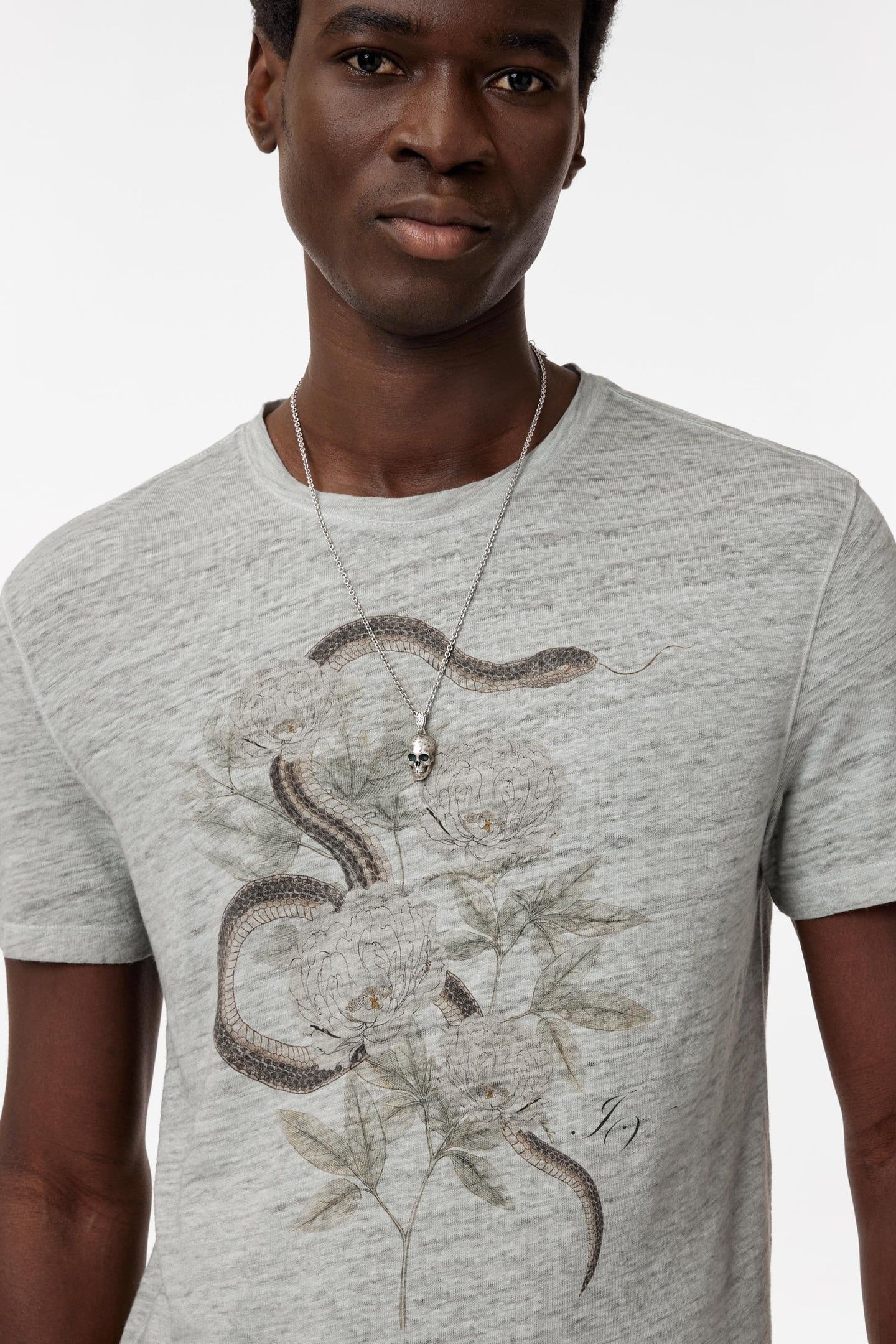 SS CREW TEE - SNAKE FLORAL SMOKED PEARL GREY 3