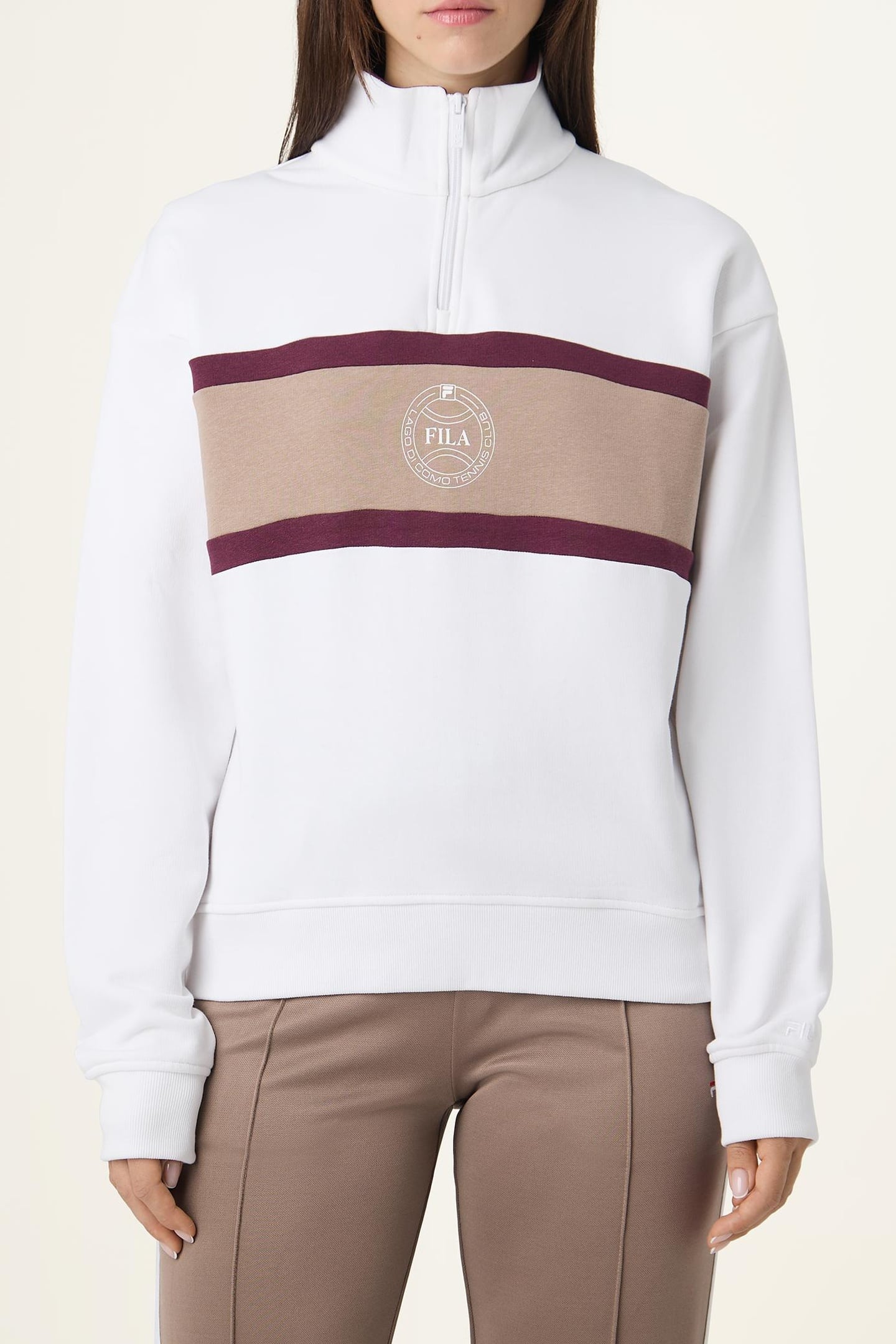 PARELLA RELAXED HALF-ZIP SWEATSHIRT BRIGHT WHITE-TAUPE GRAY 1