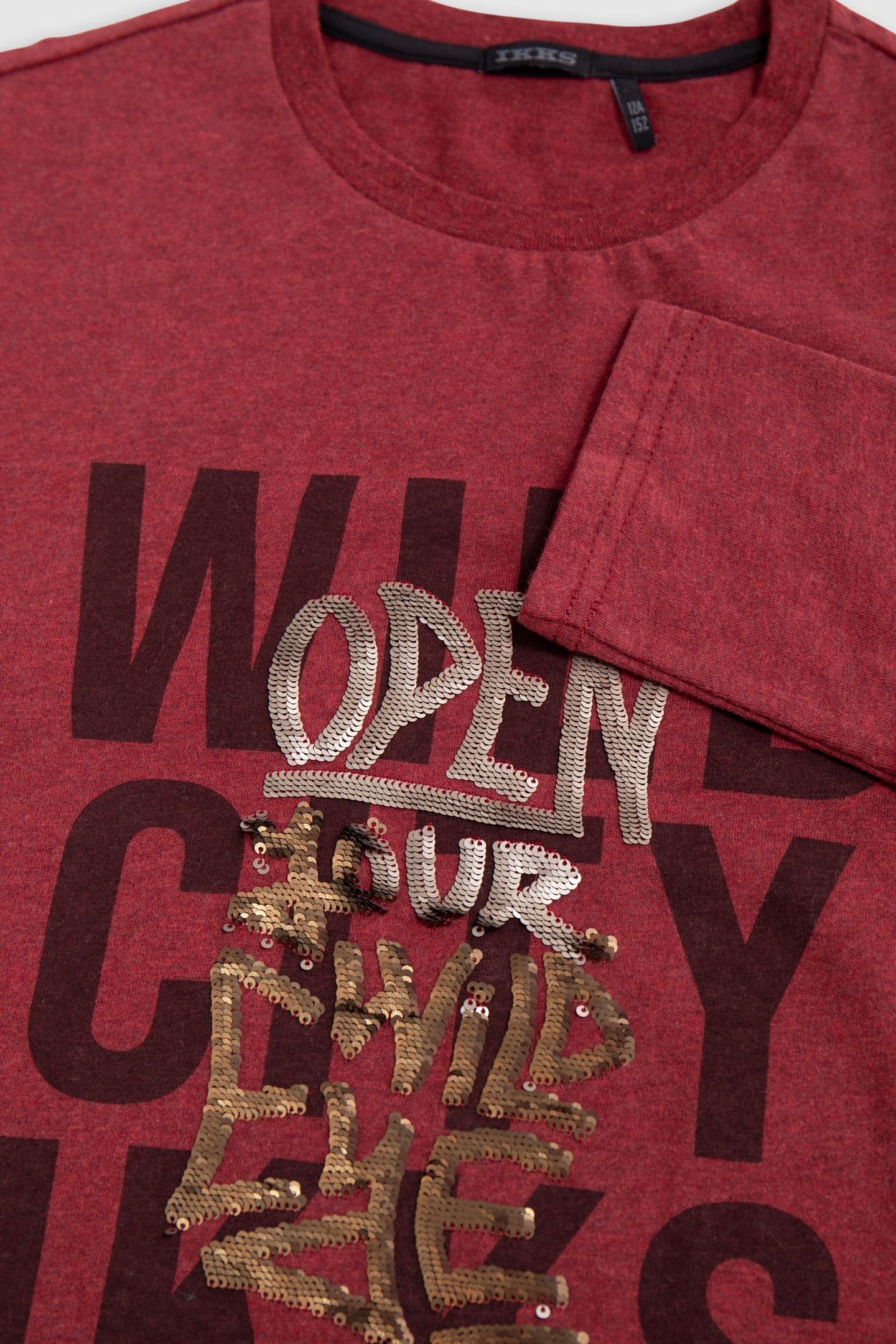 BOY'S RED SLOGAN PRINT AND EMBROIDERED SEQUIN T-SHIRT 5