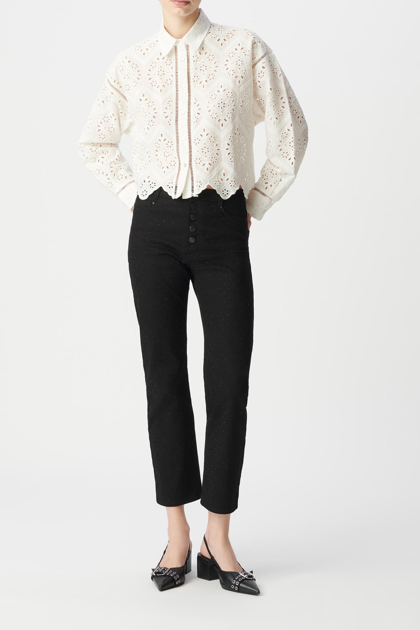WHITE ORGANIC COTTON SHIRT, BRODERIE ANGLAISE 1