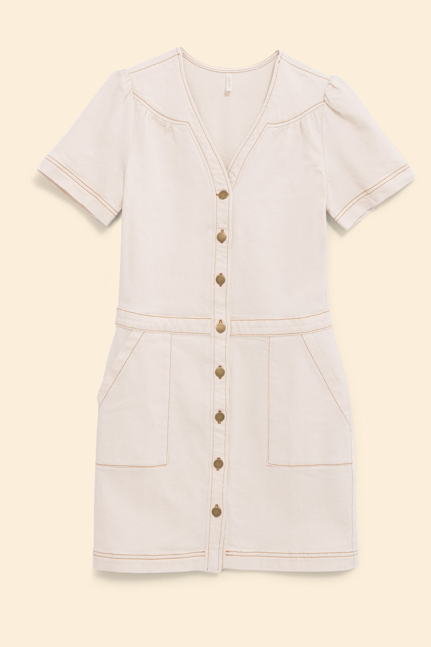 ECRU DENIM DRESS WITH OCHRE TOPSTITCHING ECRU 7