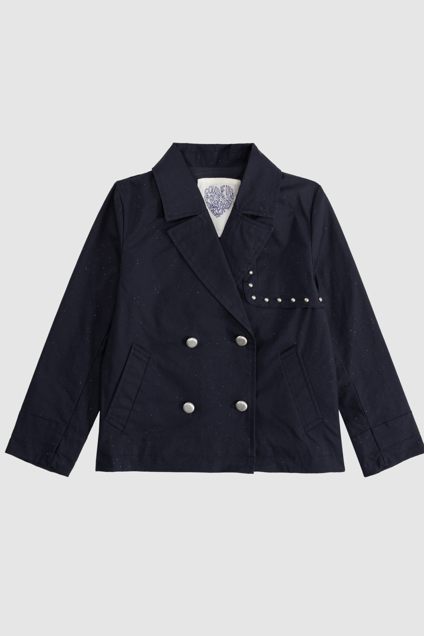 SHORT NAVY SEQUINED TRENCH COAT 1