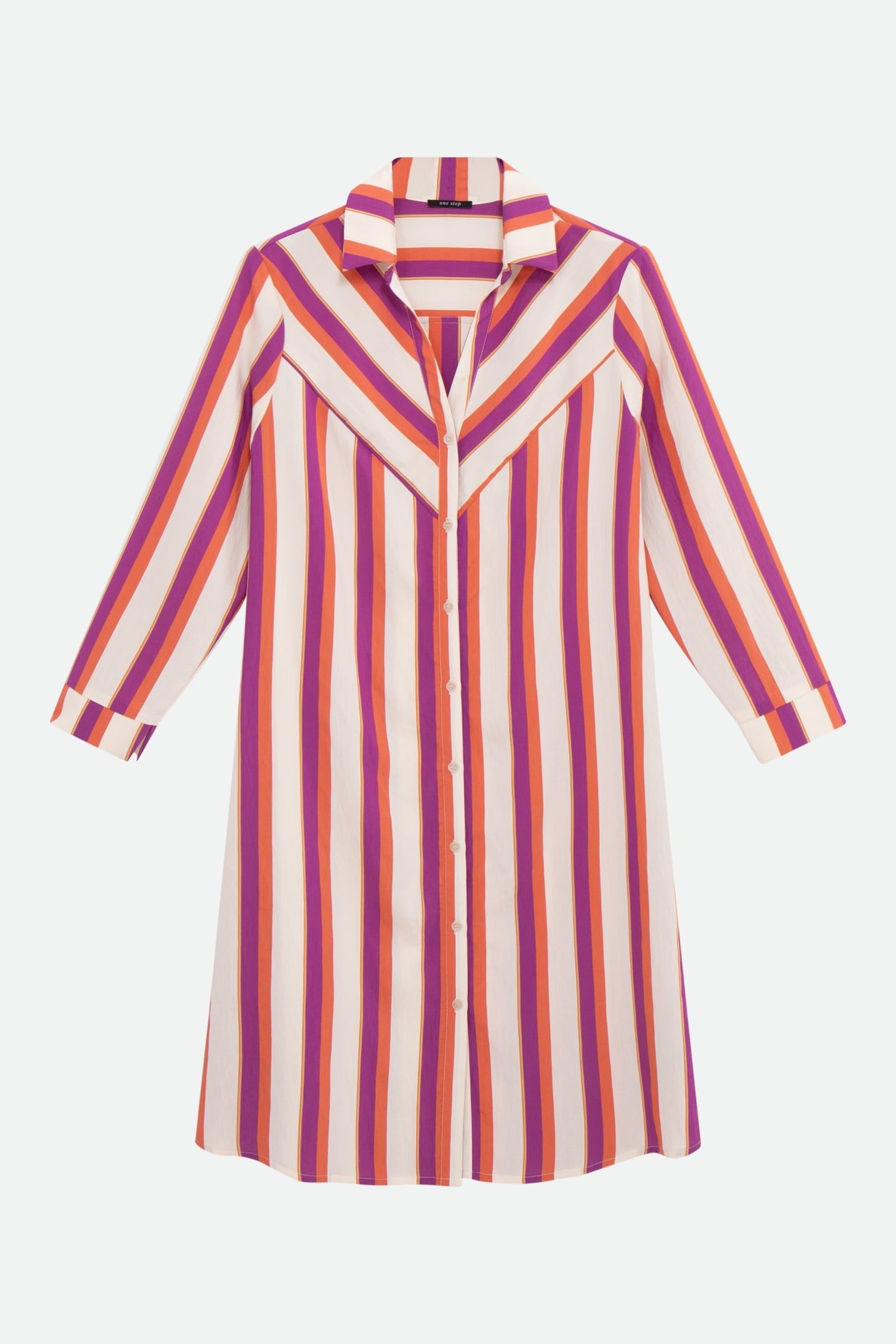REALLY - ECRU SHIRT DRESS WITH COLOR STRIPES 4