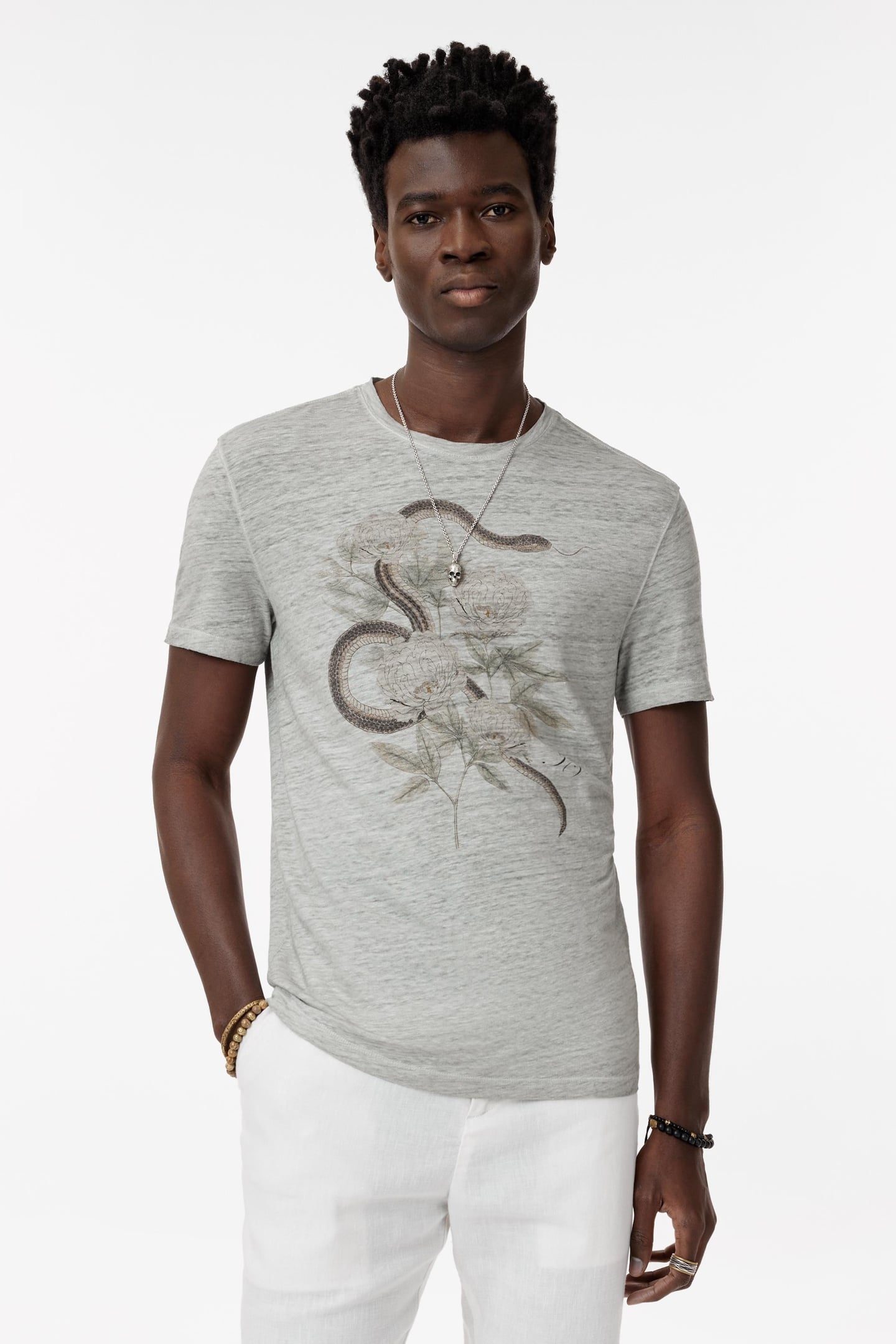 SS CREW TEE - SNAKE FLORAL SMOKED PEARL GREY 1