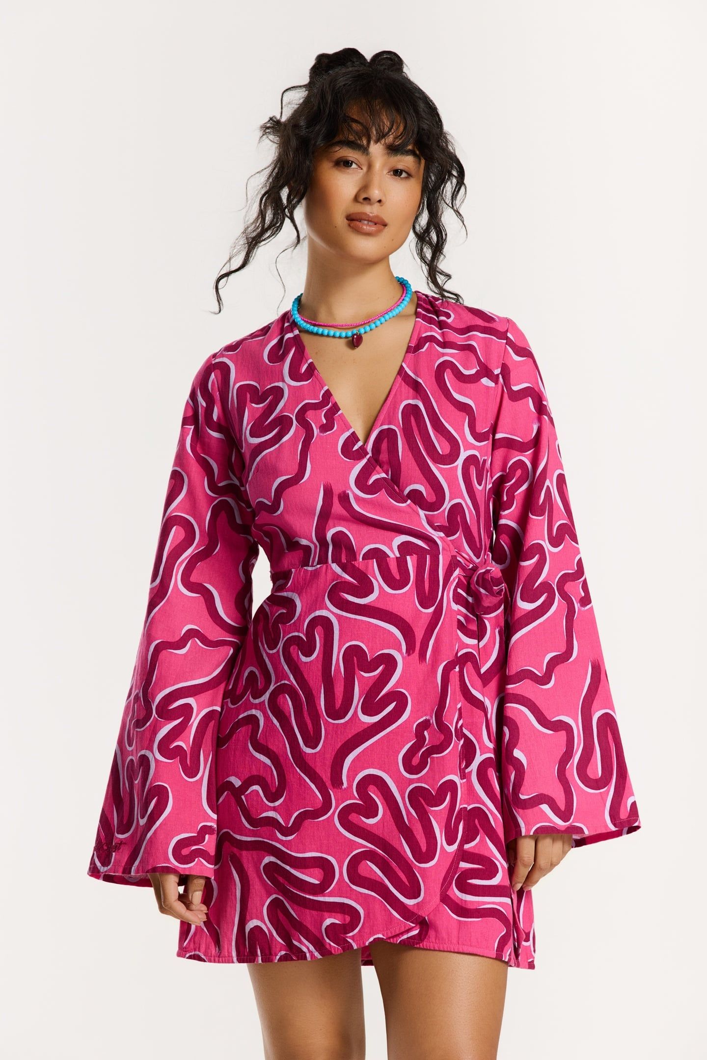 JANELLE DRESS SWIRLY CORAL PINK MAGENTA SWIRLY CORAL 5