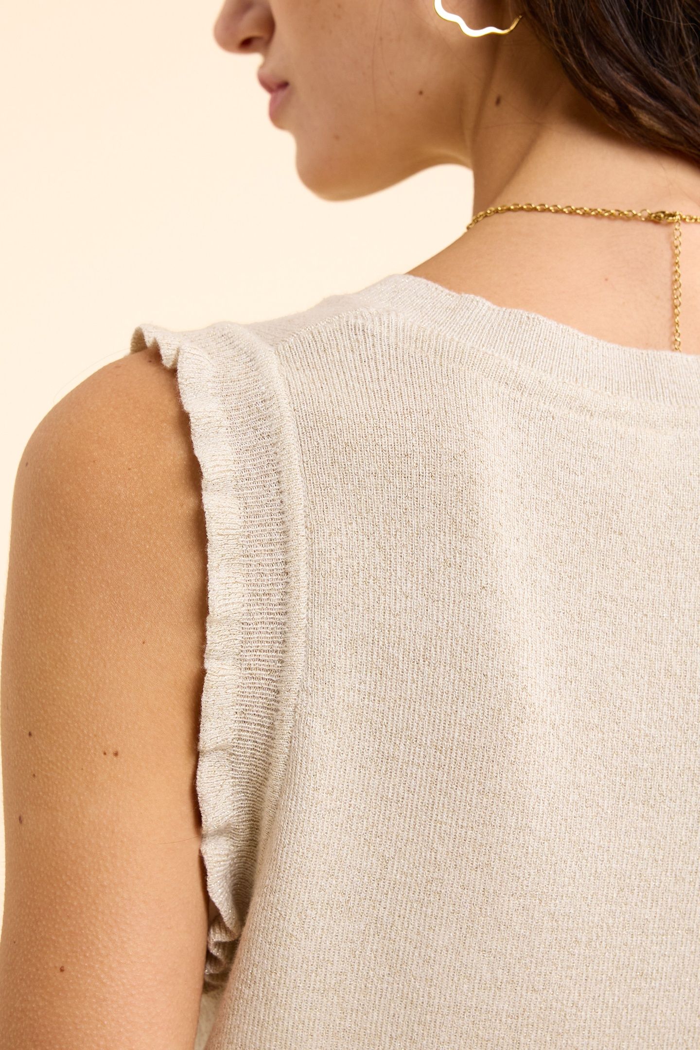 SLEEVELESS GOLD SWEATER LUREX KNIT ECRU 6