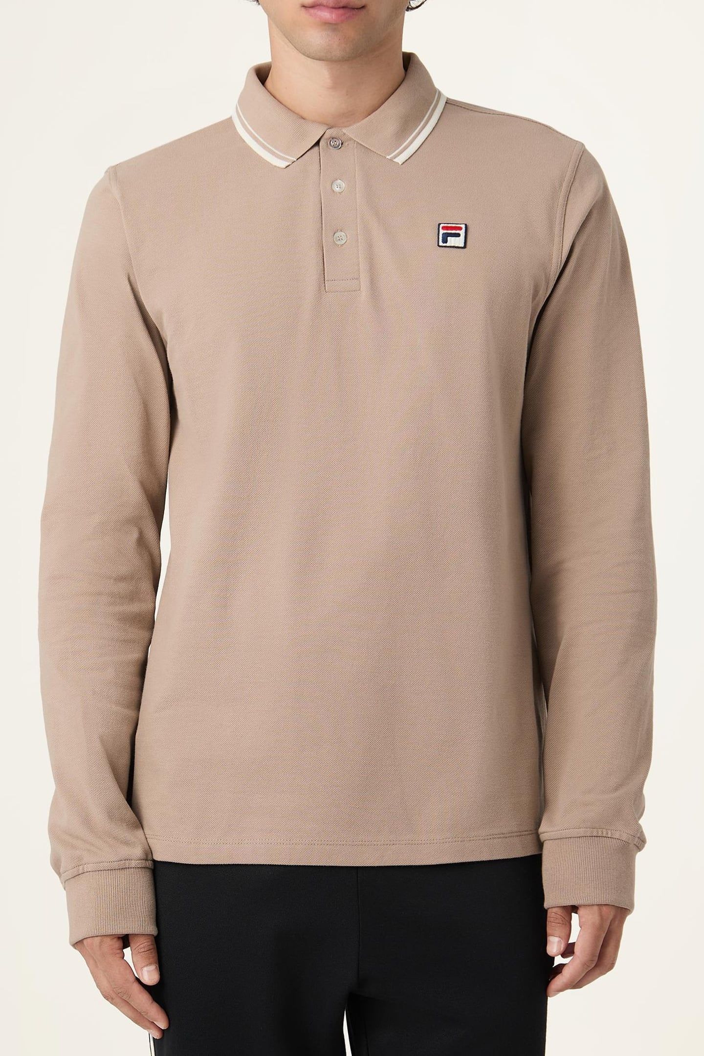 BIELLA REGULAR TIPPED LONG SLEEVE POLO SHIRT TAUPE GRAY 1