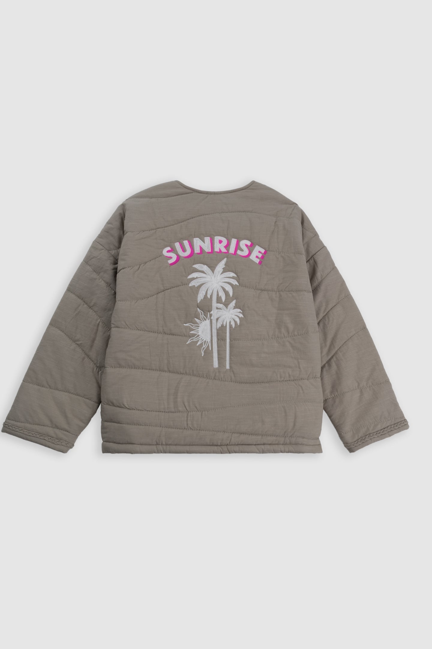KHAKI QUILTED JACKET WITH MAXI BACK EMBROIDERY 2