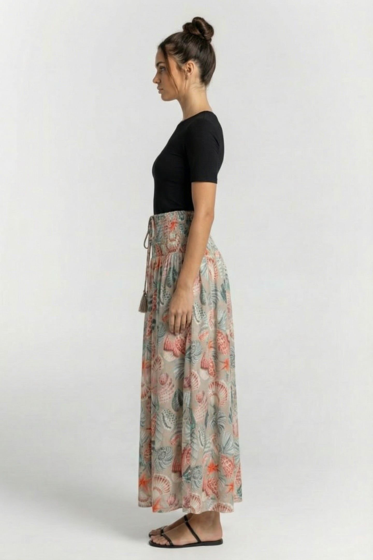 SMOCKED SKIRT MAGIC IN FEATHER GREY WITH OCEANS TREASURES 3