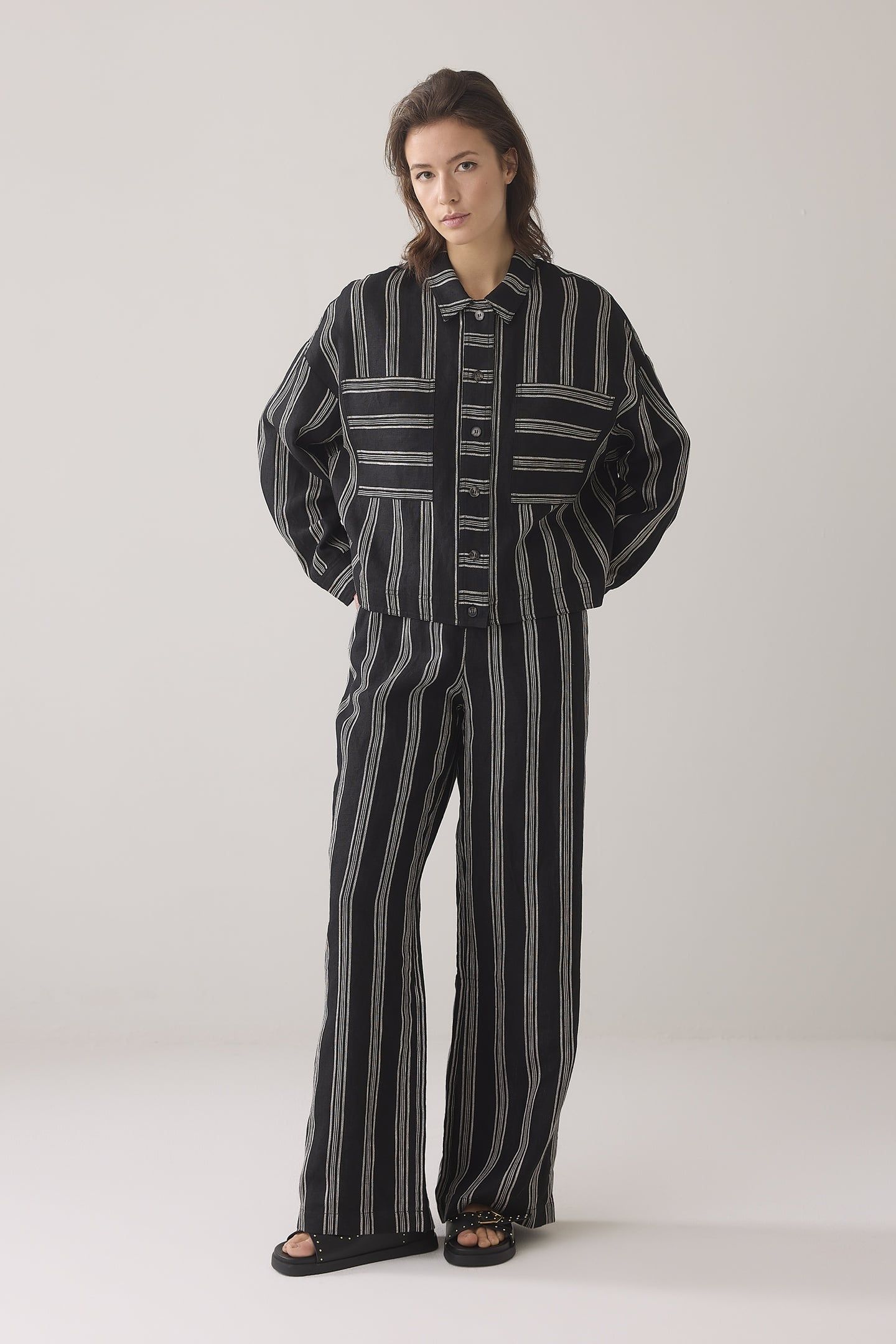 BLOUSE LINEN STRIPE BLACK 2