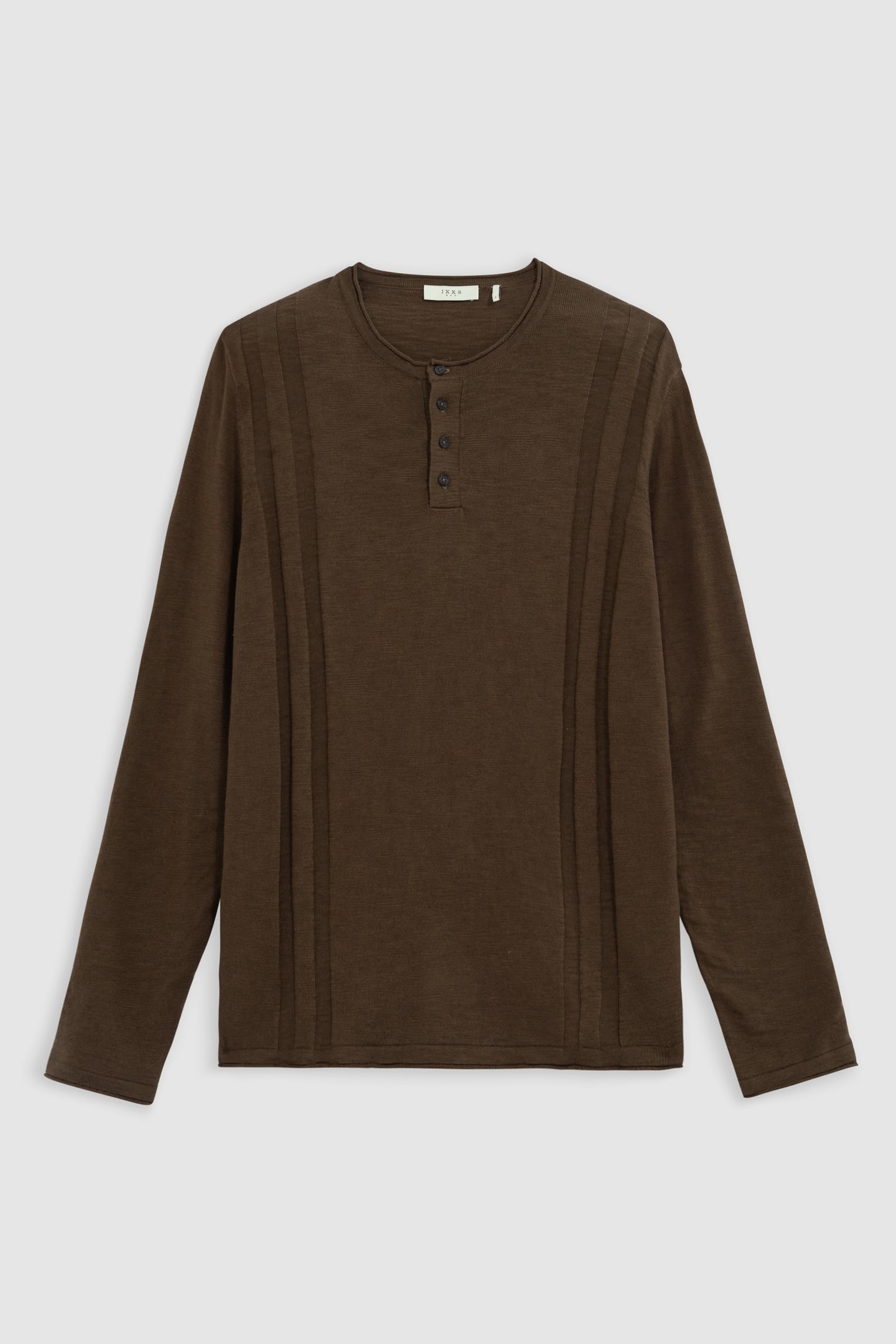 KHAKI ORGANIC COTTON FINE KNIT BUTTON-NECK SWEATER 4