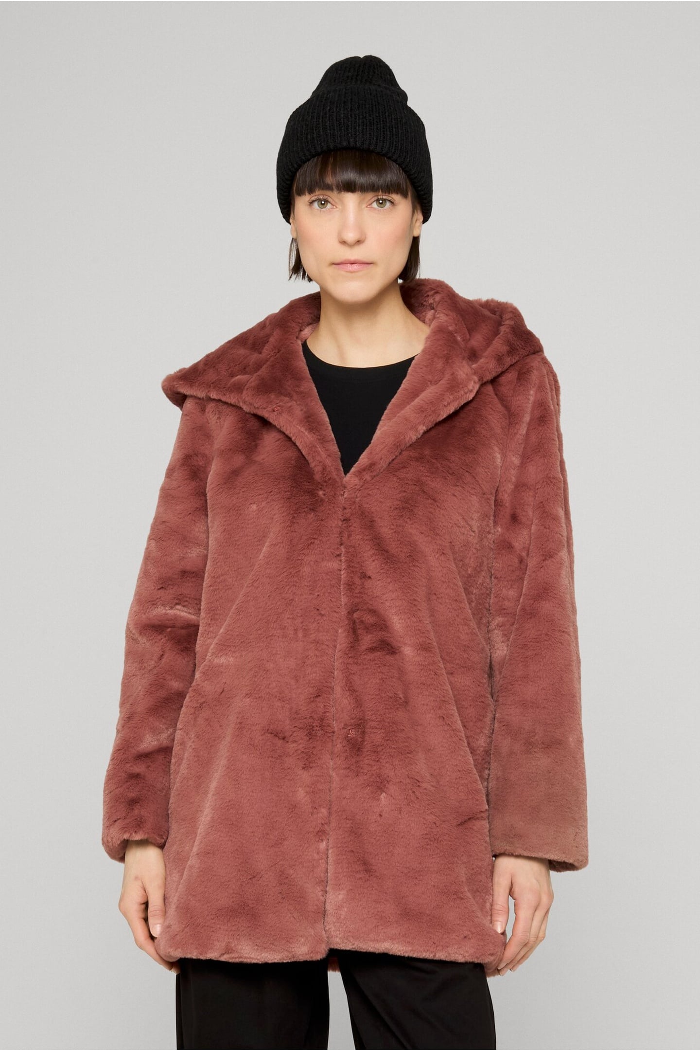 LADIES HOODED TEDDY COAT DARKROSE 1