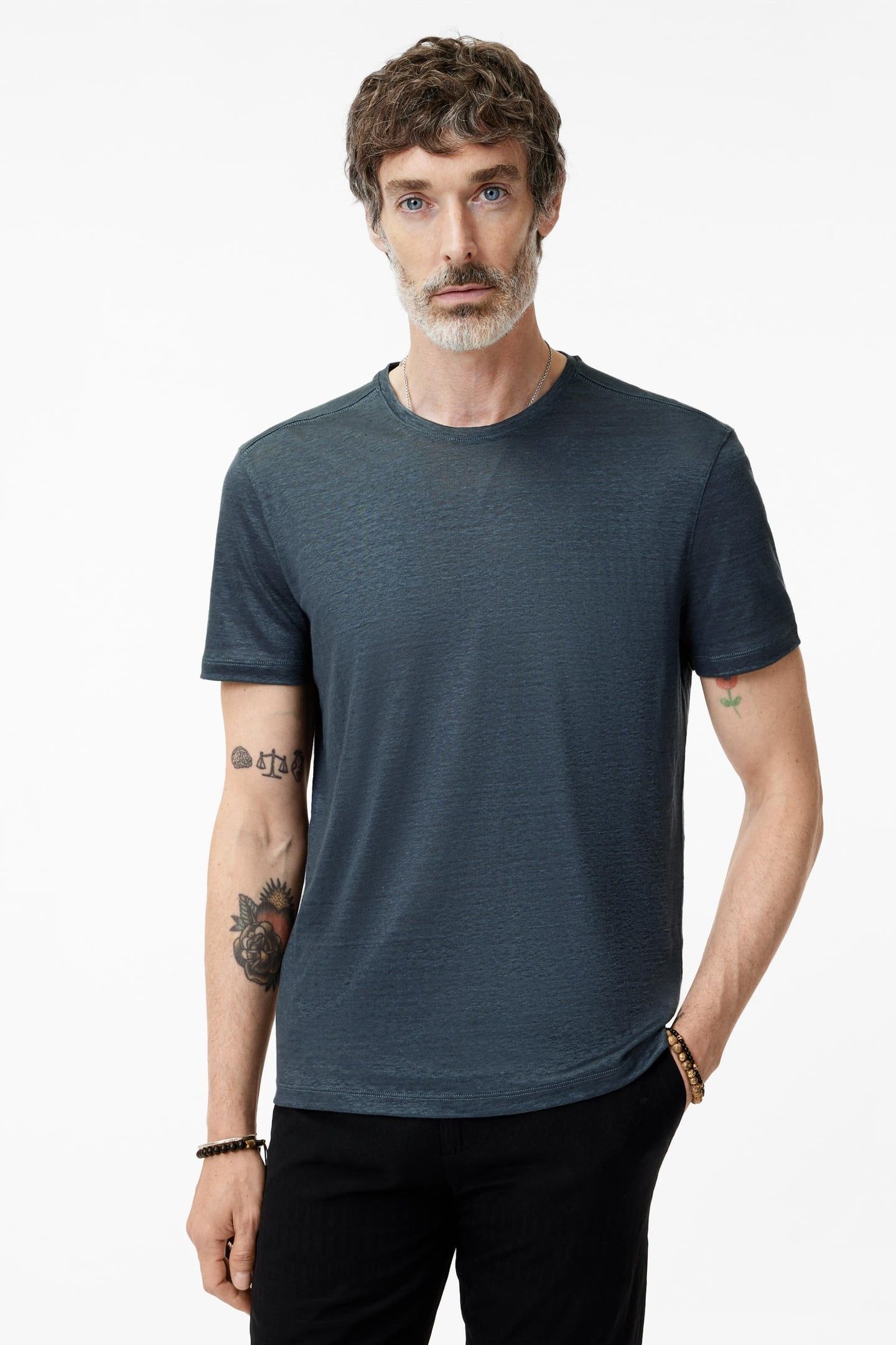 MOTT REGULAR FIT SS LINEN CREW BLUE SMOKE 1