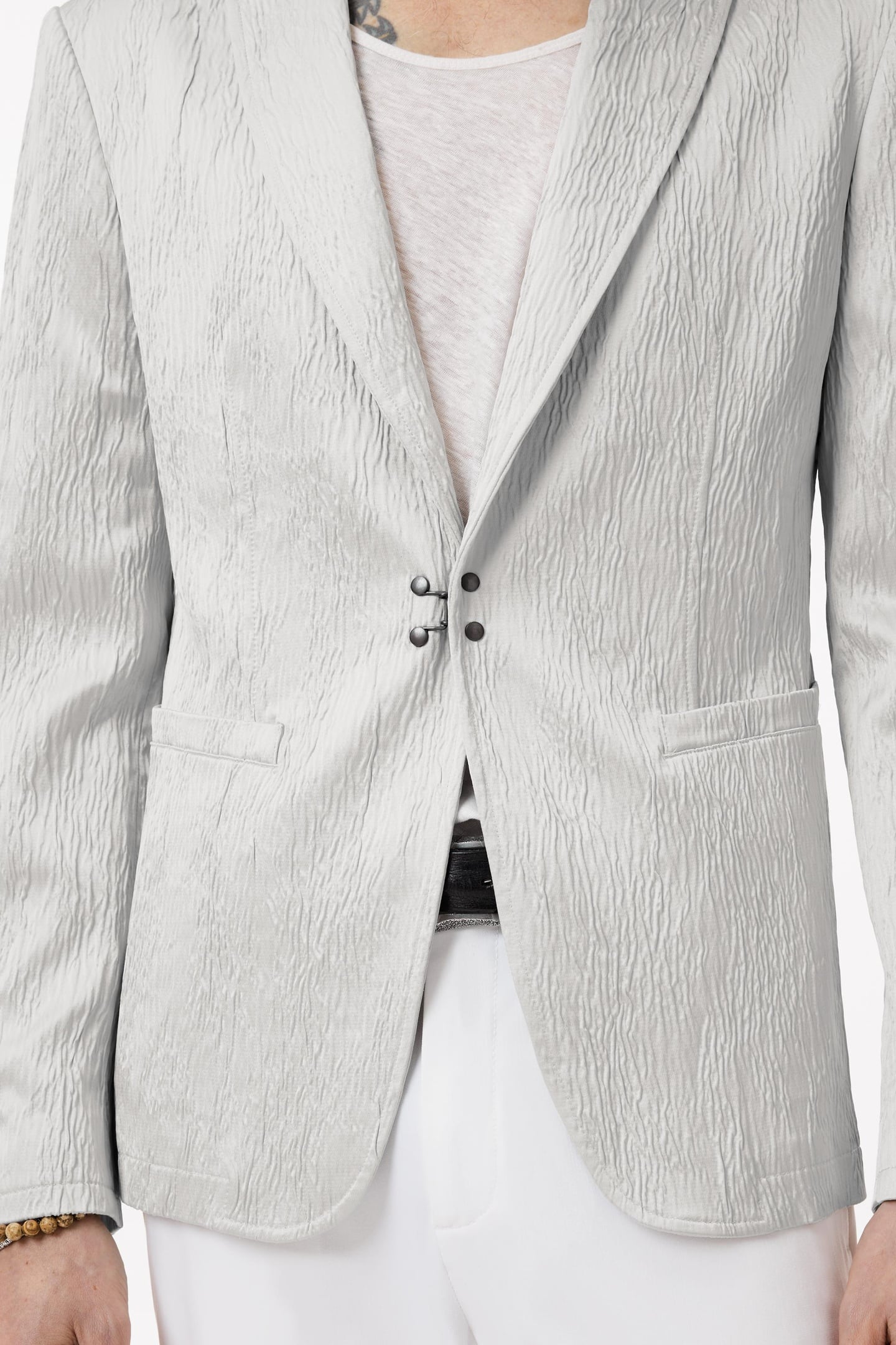 PEAK LAPEL ONE BUTTON JACKET WITH PIPING LIGHT GREY 3