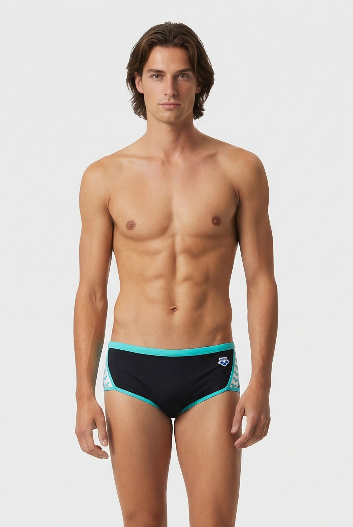 MEN'S ARENA ICONS SWIM LOW WAIST SHORT L BLACK WHITE BLUE DI 1