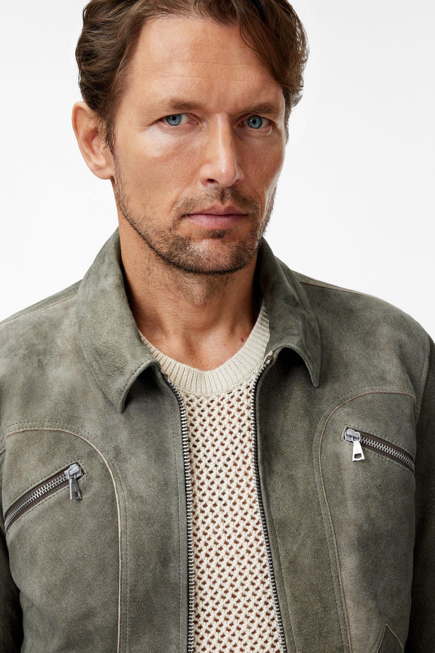 BRIAN LS COLLARED ZIPPER LEATHER JACKET FOSSIL GREY 3
