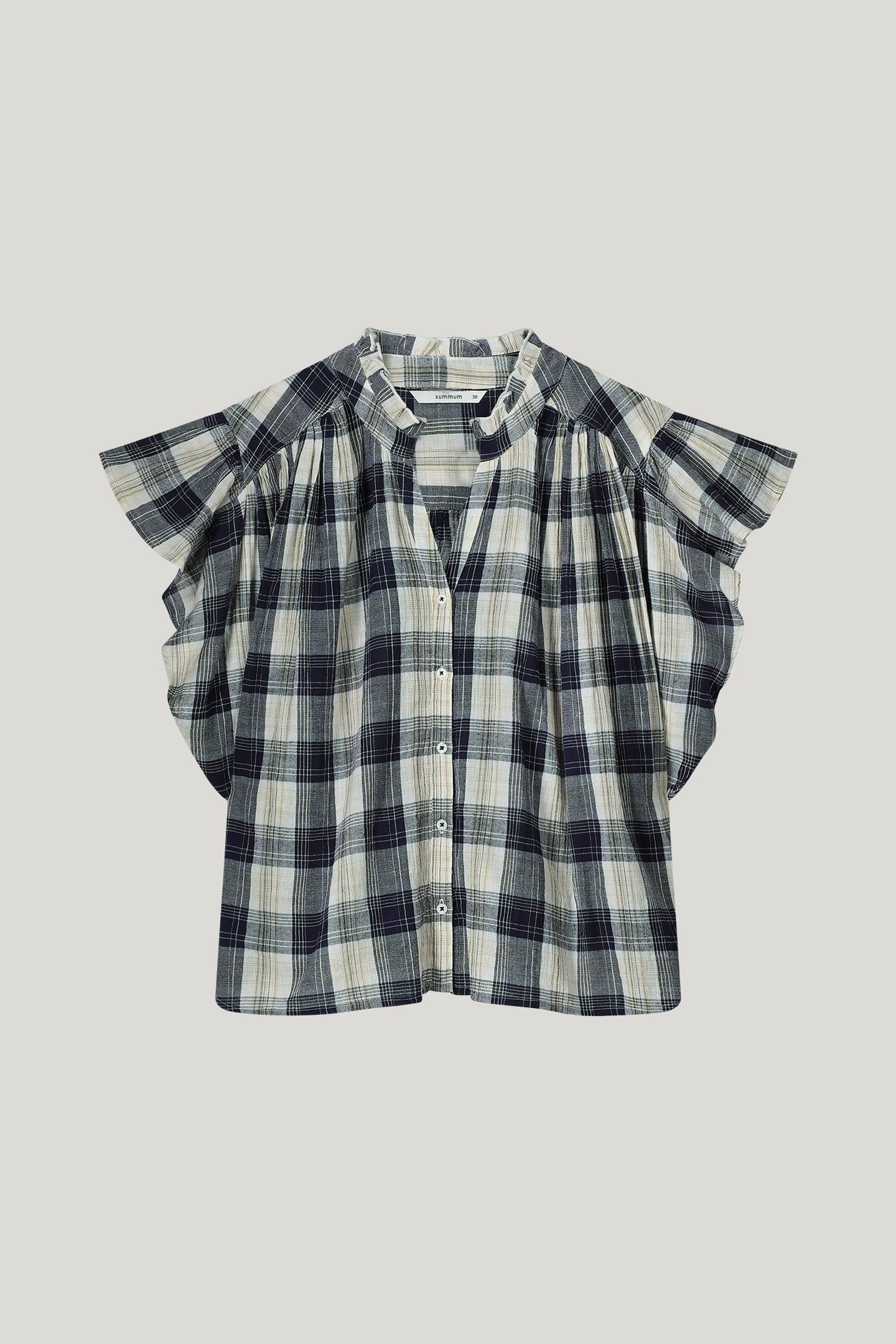 SLEEVELESS BLOUSE CRINKLE CHECK NAVY NOIR 4