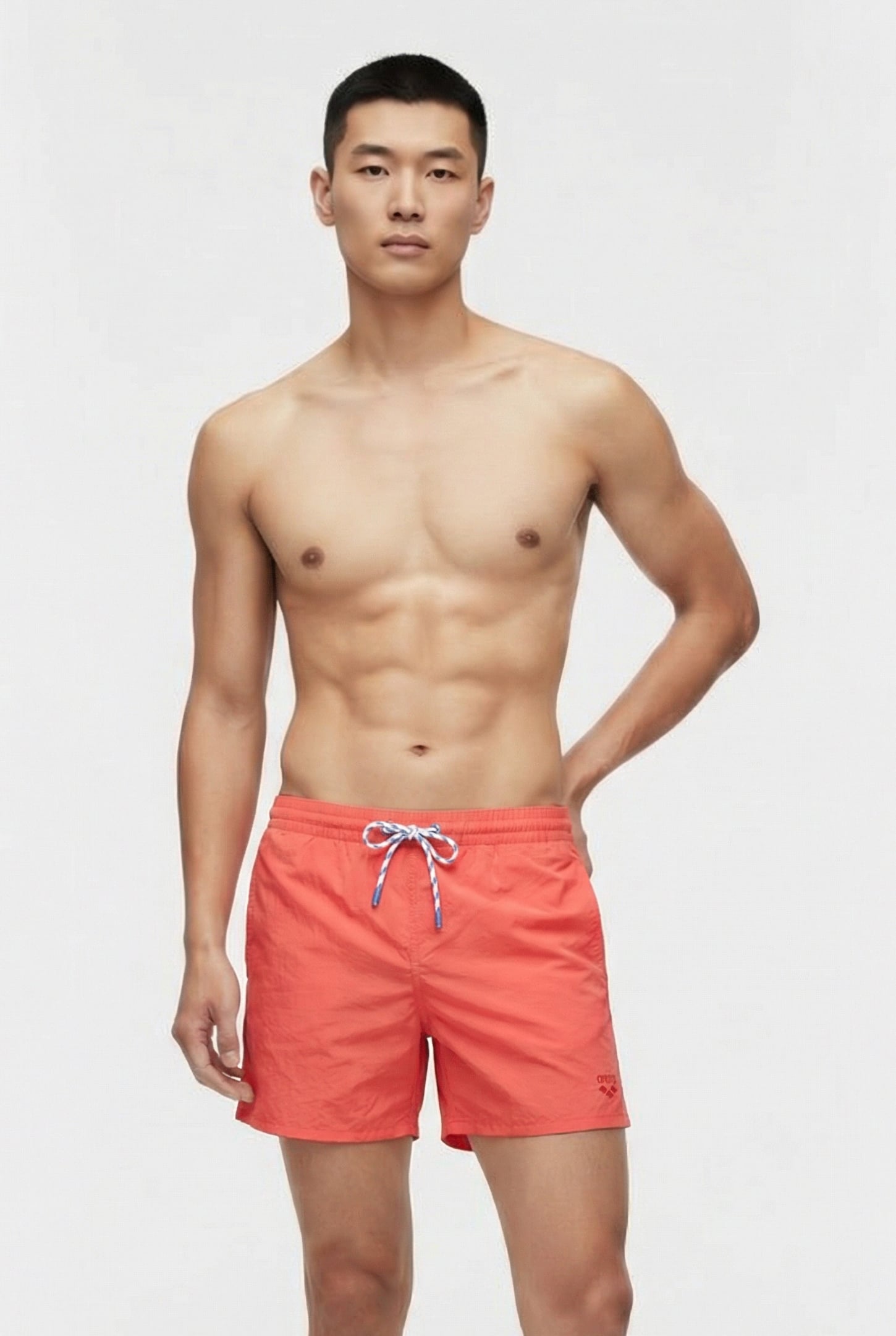 MEN'S ARENA TEAM STRIPE BEACH SHORT SOLI CALYPSO CORAL 1