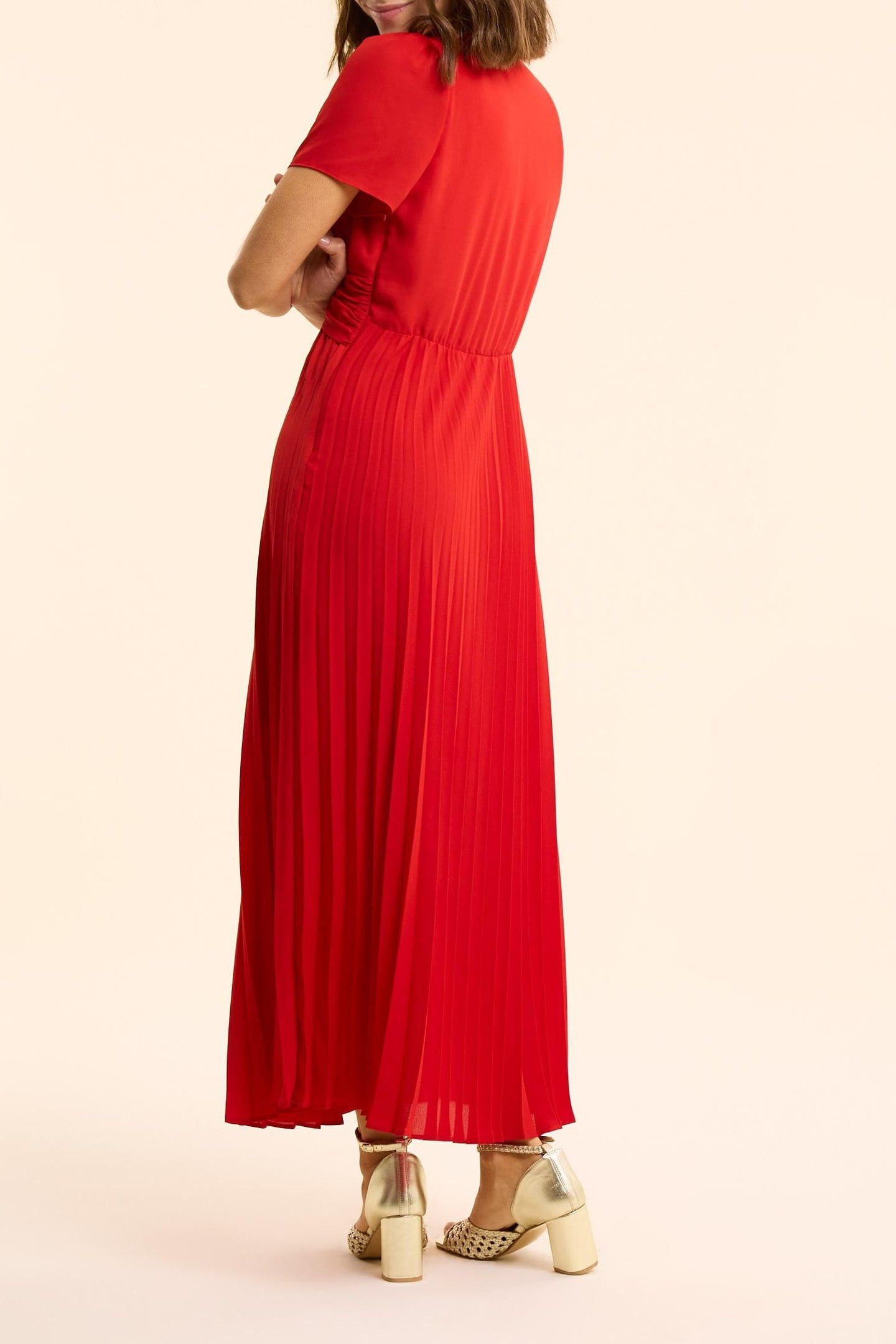 RED PLEATED DRESS WITH DRAPED WAIST CARMINE RED 3