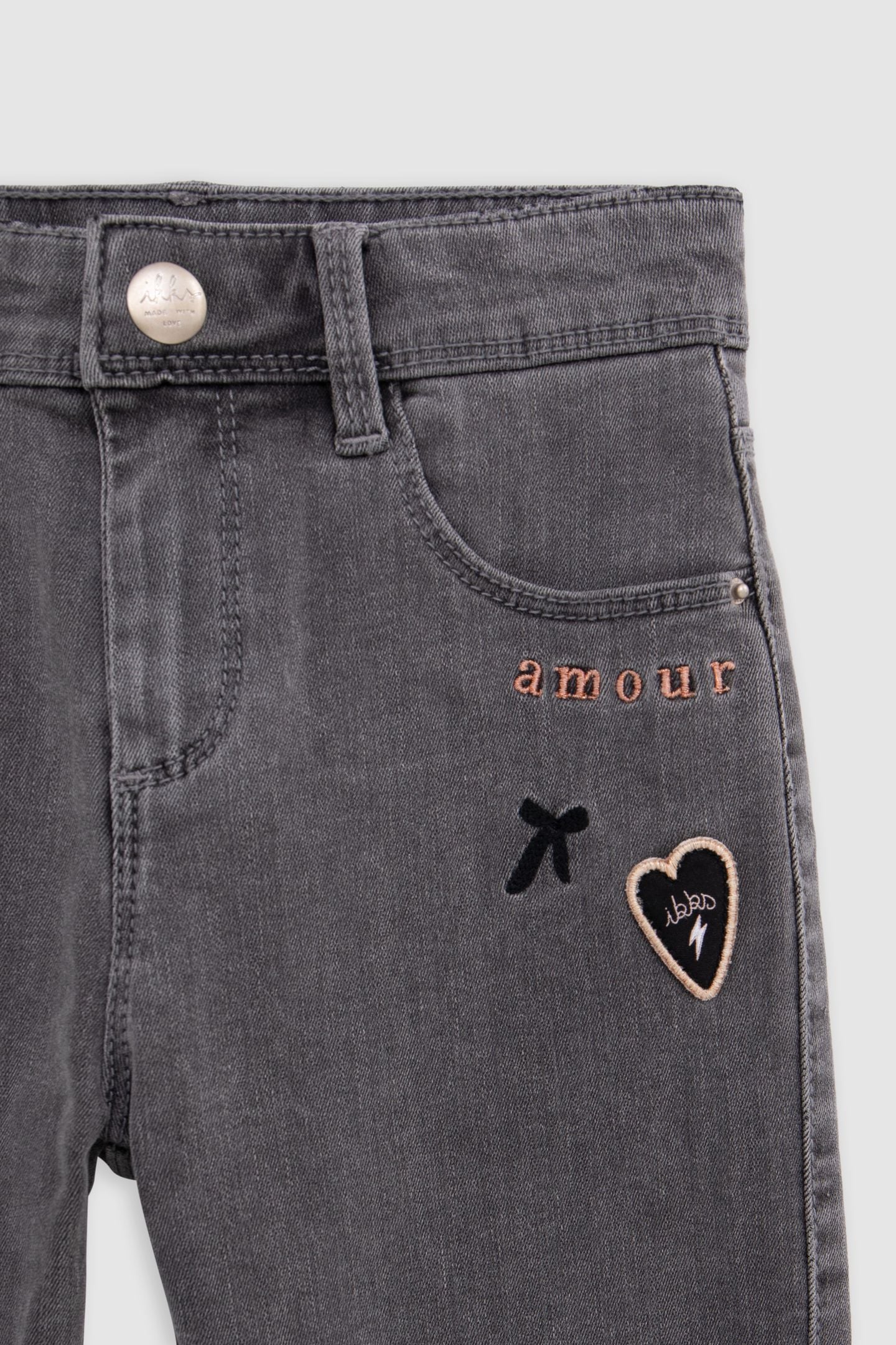 STRAIGHT GREY JEANS WITH GIRL'S EMBROIDERY 3