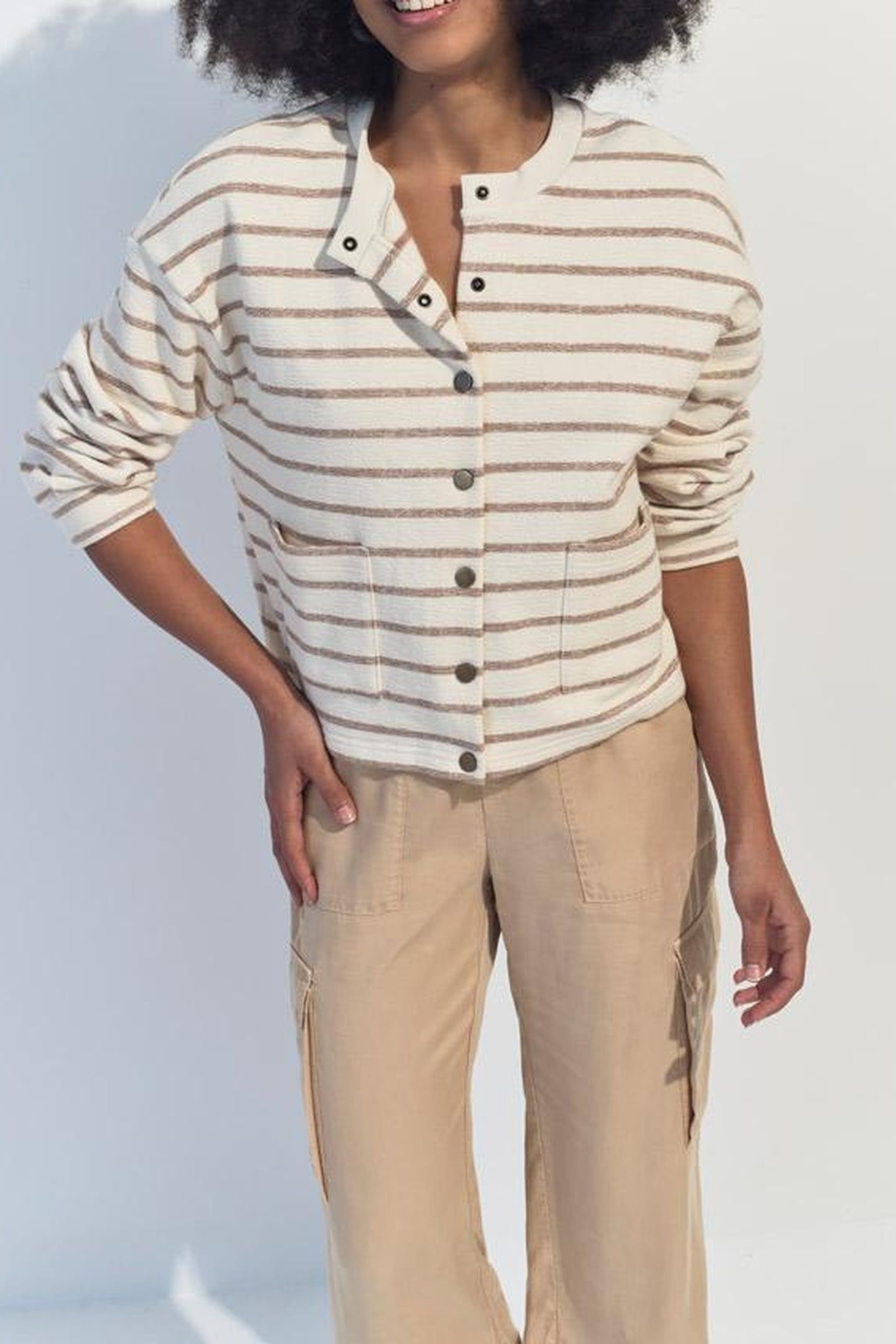 MANNY - ECRU BEIGE STRIPED CARDIGAN 1