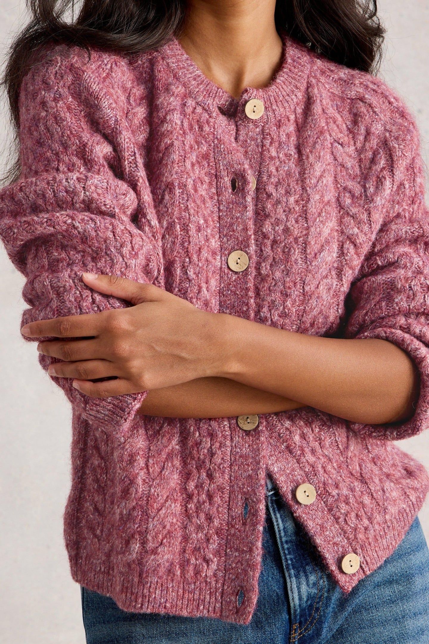 CARLY CABLE CARDI MID PINK 2