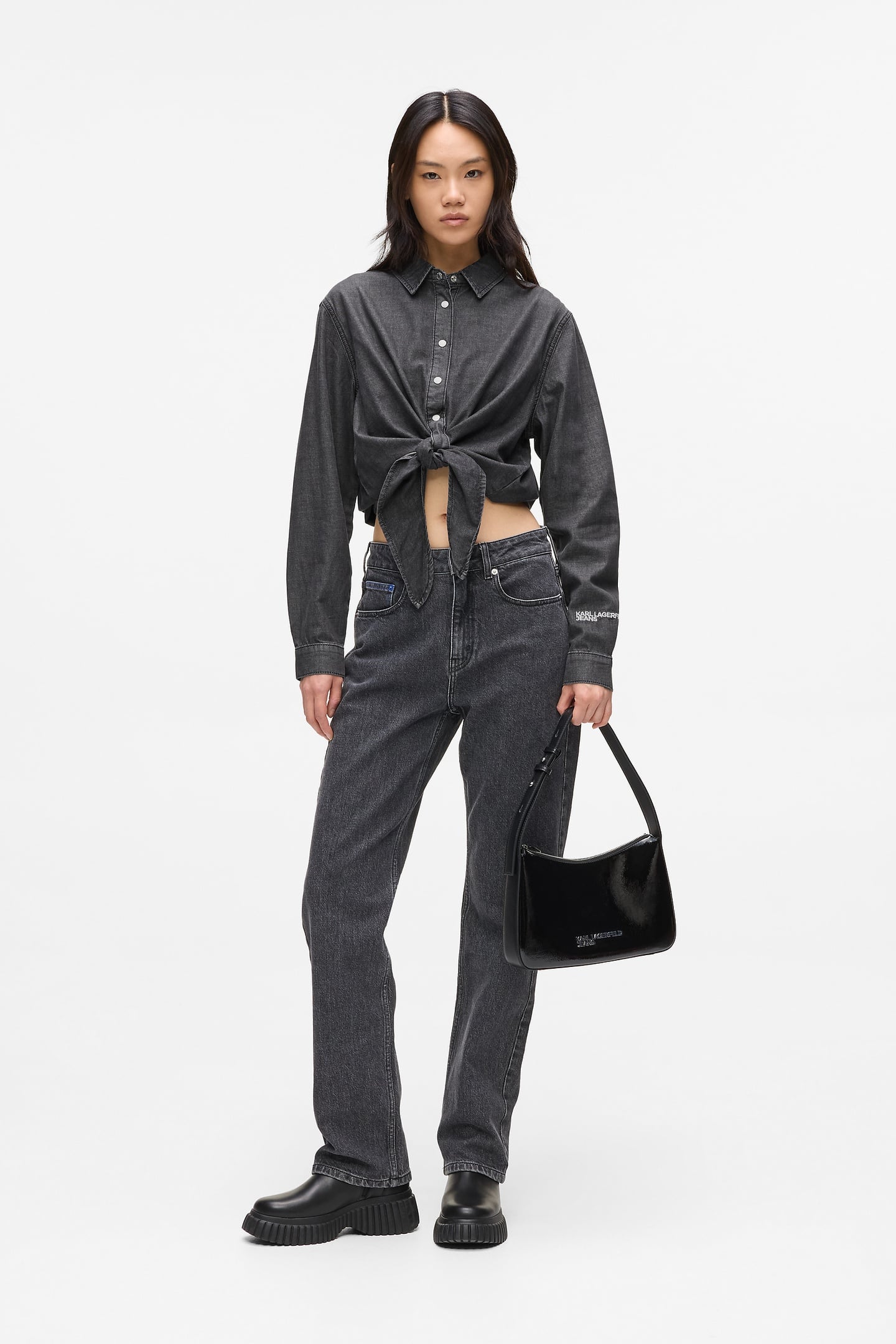 WASHED BLACK KLJ DENIM WRAP BLOUSE 3