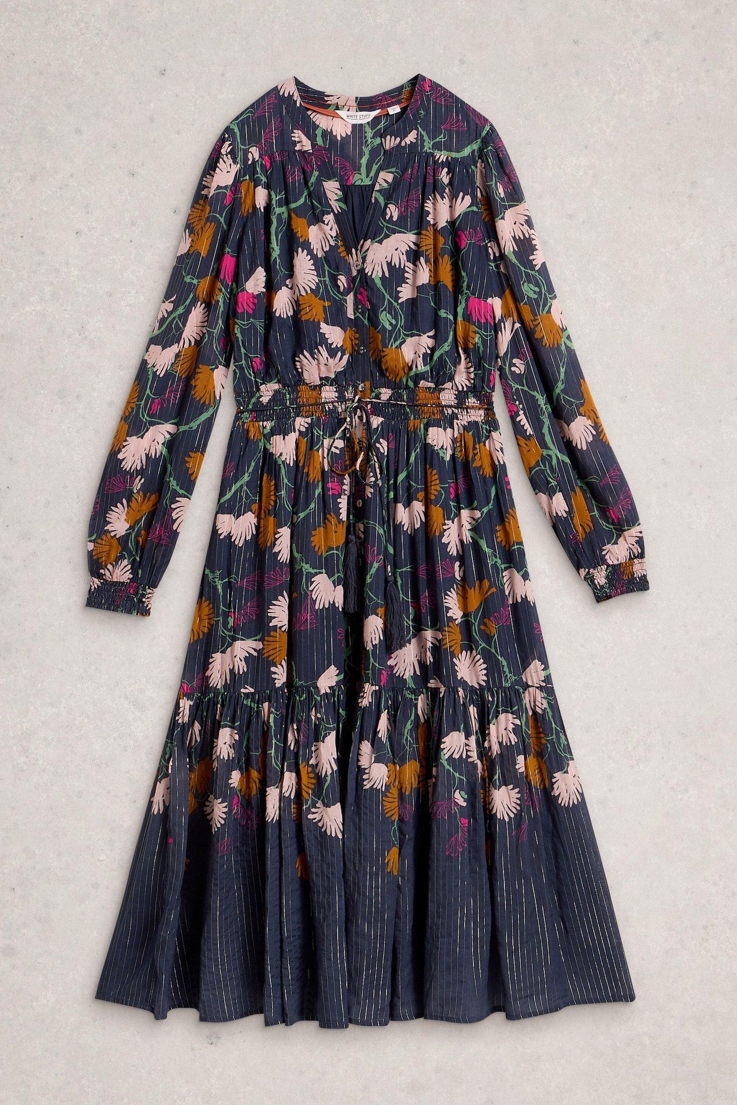 YUKI METALLIC MIDI DRESS NAVY MULTI 3
