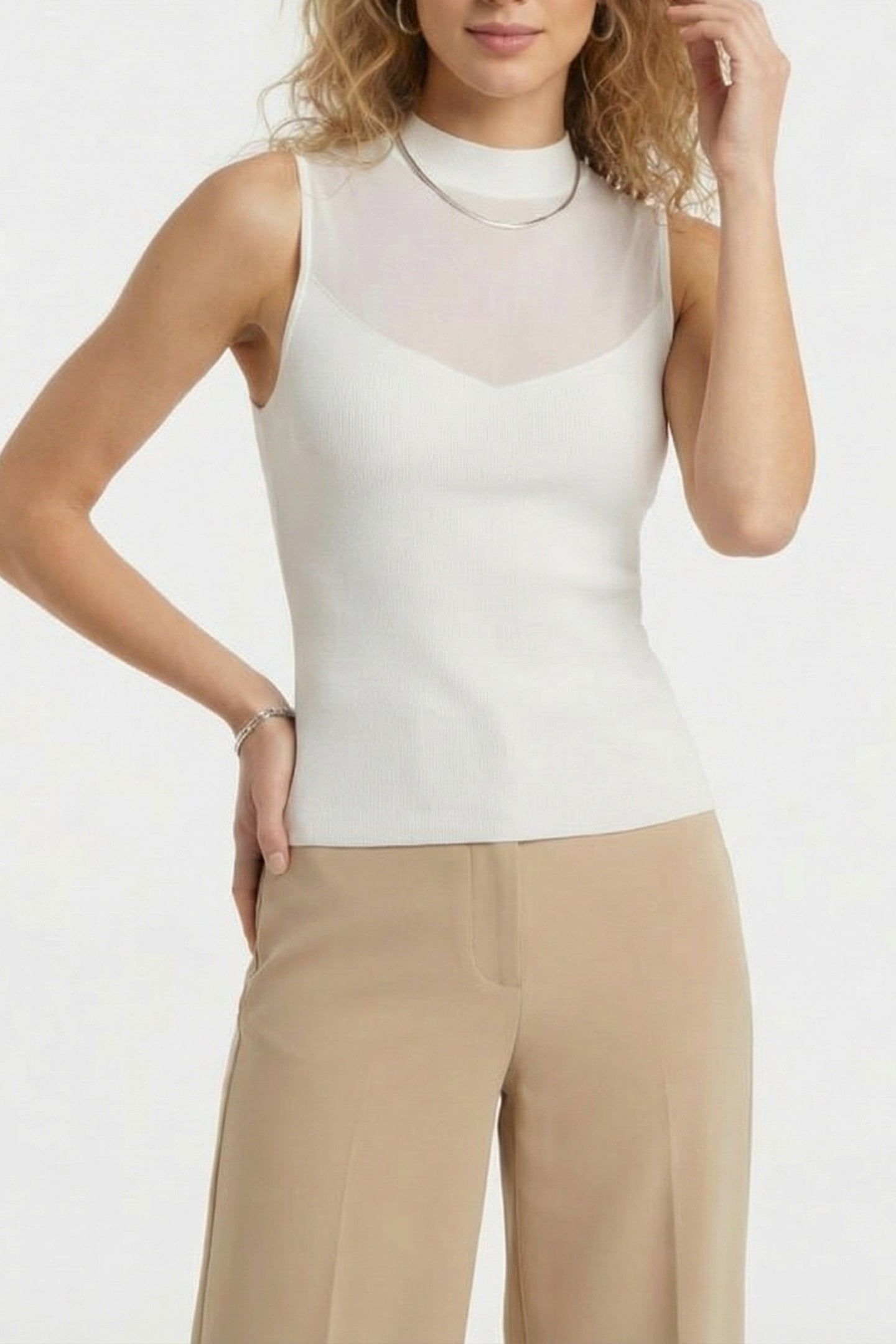 MARCIANO BY GUESS BESSIE MOCK NECK SL SWEATER MACADAMIA 1