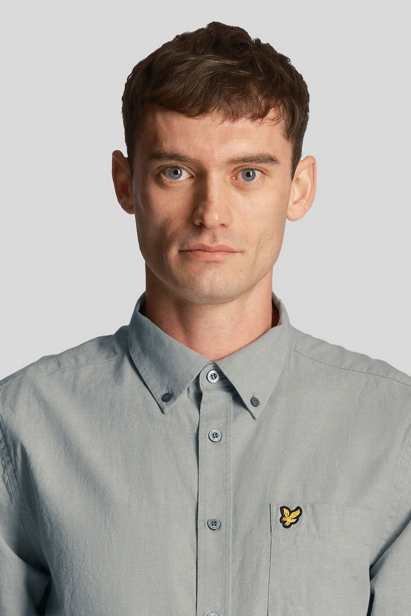 COTTON LINEN BUTTON DOWN SHIRT SLATE BLUE 5