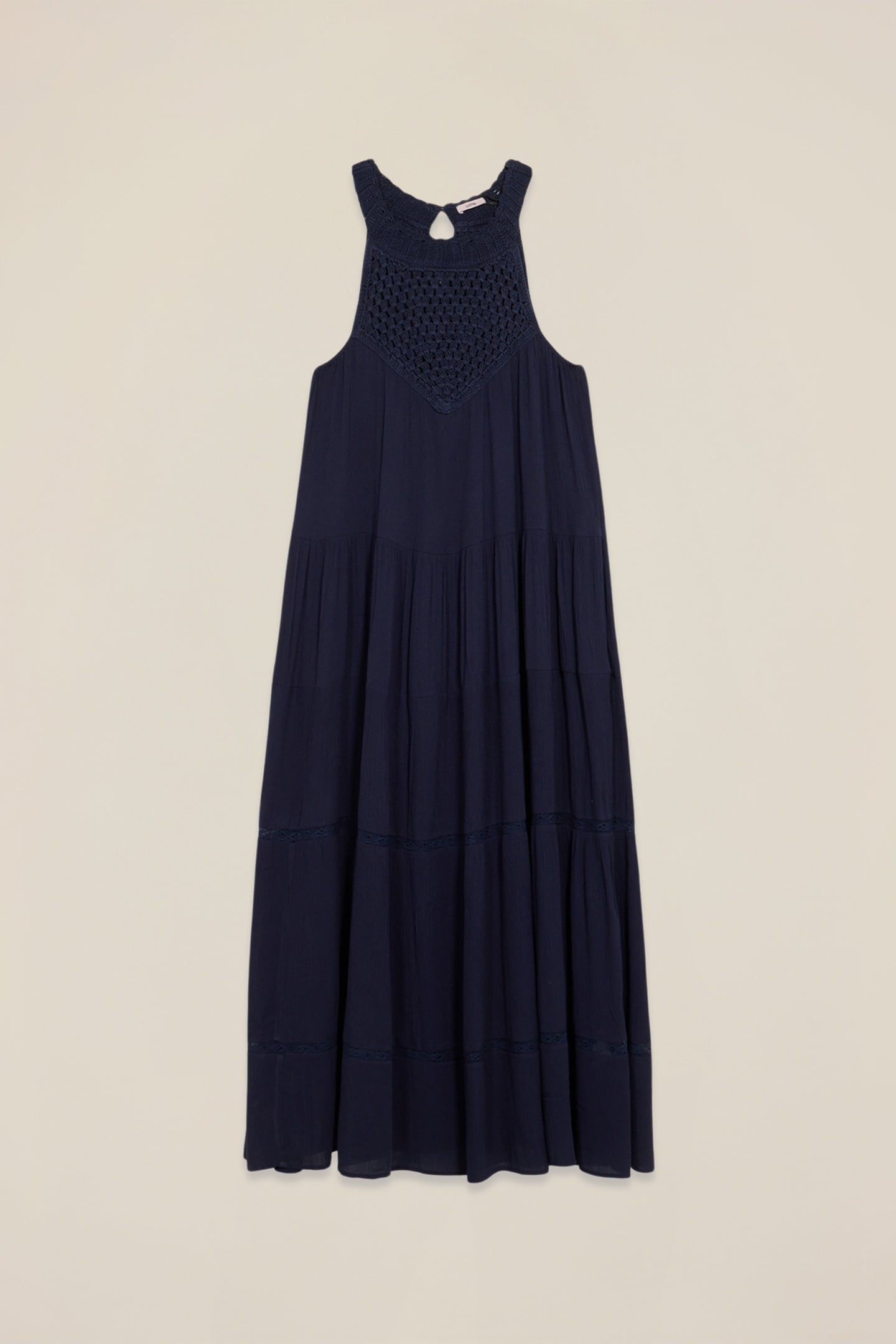 LONG DRESS WITH CROCHET INSERT BLUE 3
