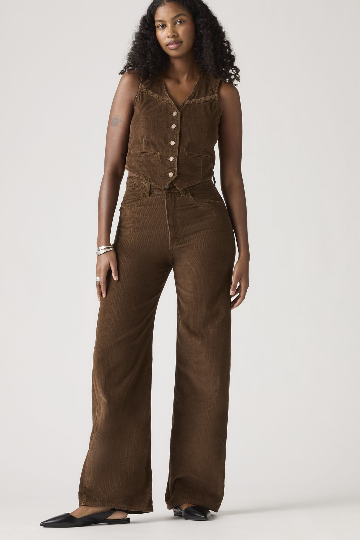 RIBCAGE WIDE LEG BRAIDED CORDUROY JEANS BROWN 2