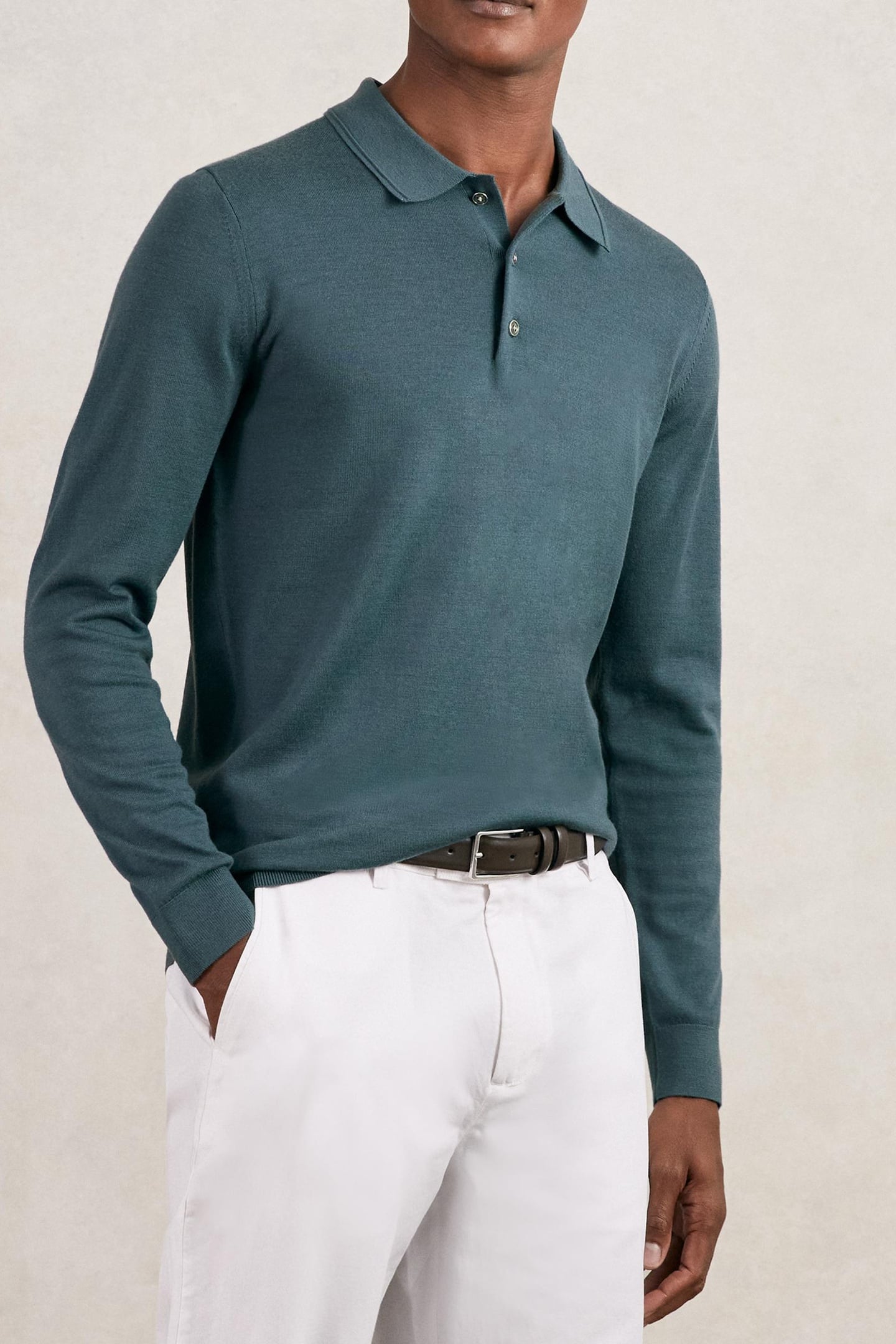 LS HALF BUTTON MERINO WOOL POLO ORION BLUE 1