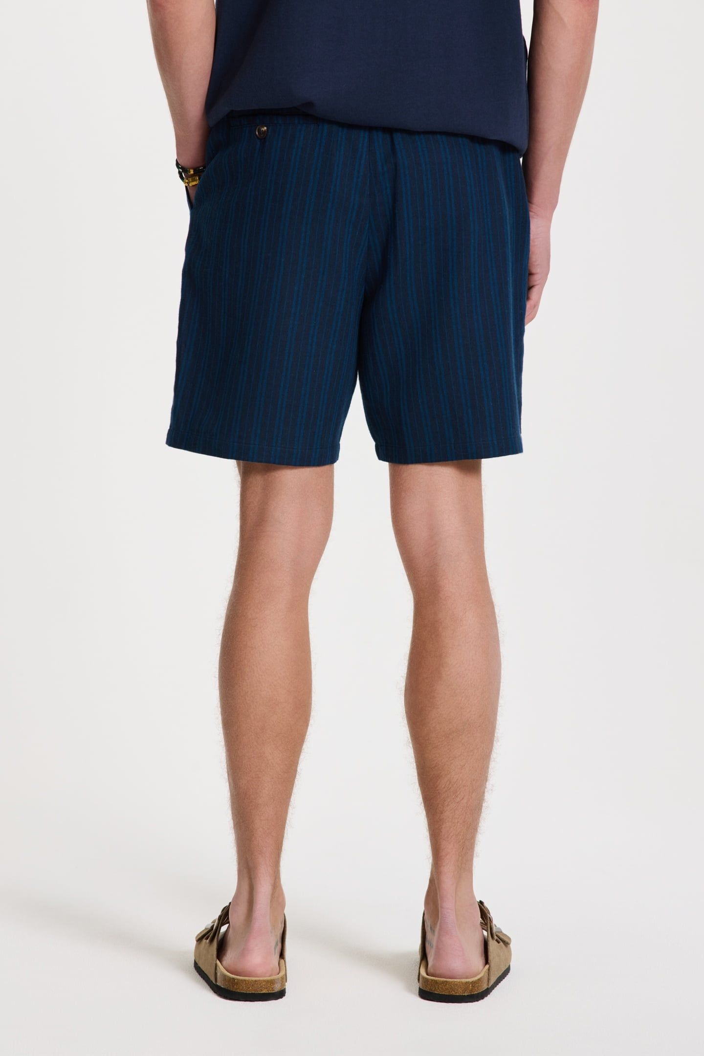 LEWIS LINEN SHORTS YARN DYE STRIPES BLUE DARK NAVY STRIPES 3