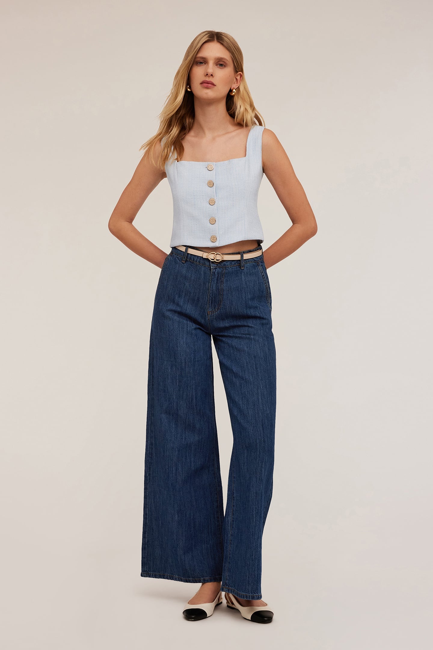 WIDE LEG JEANS IN LINEN BLEND BLUE 1