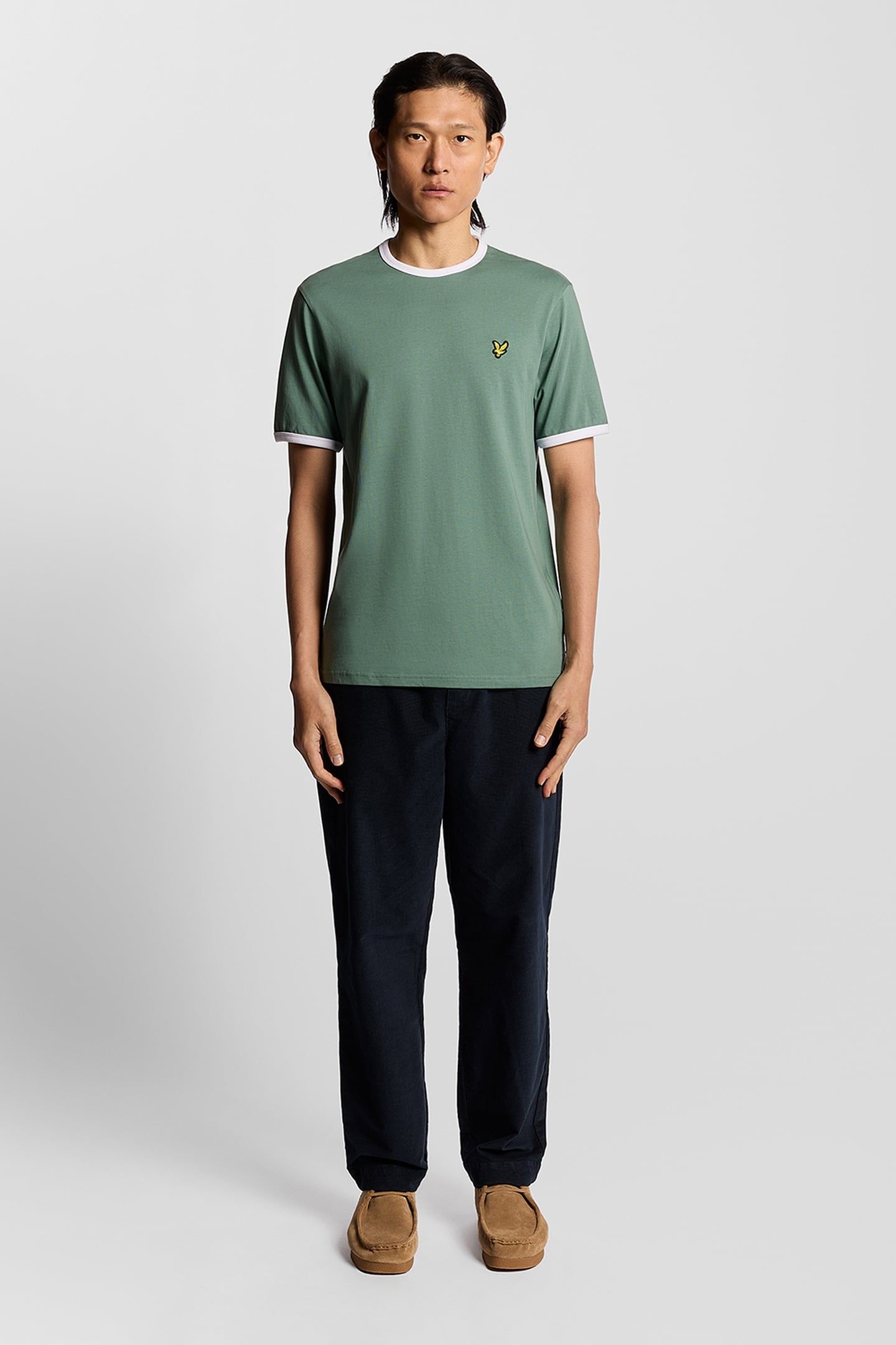 RINGER T-SHIRT AGAVE GREEN/WHITE 1