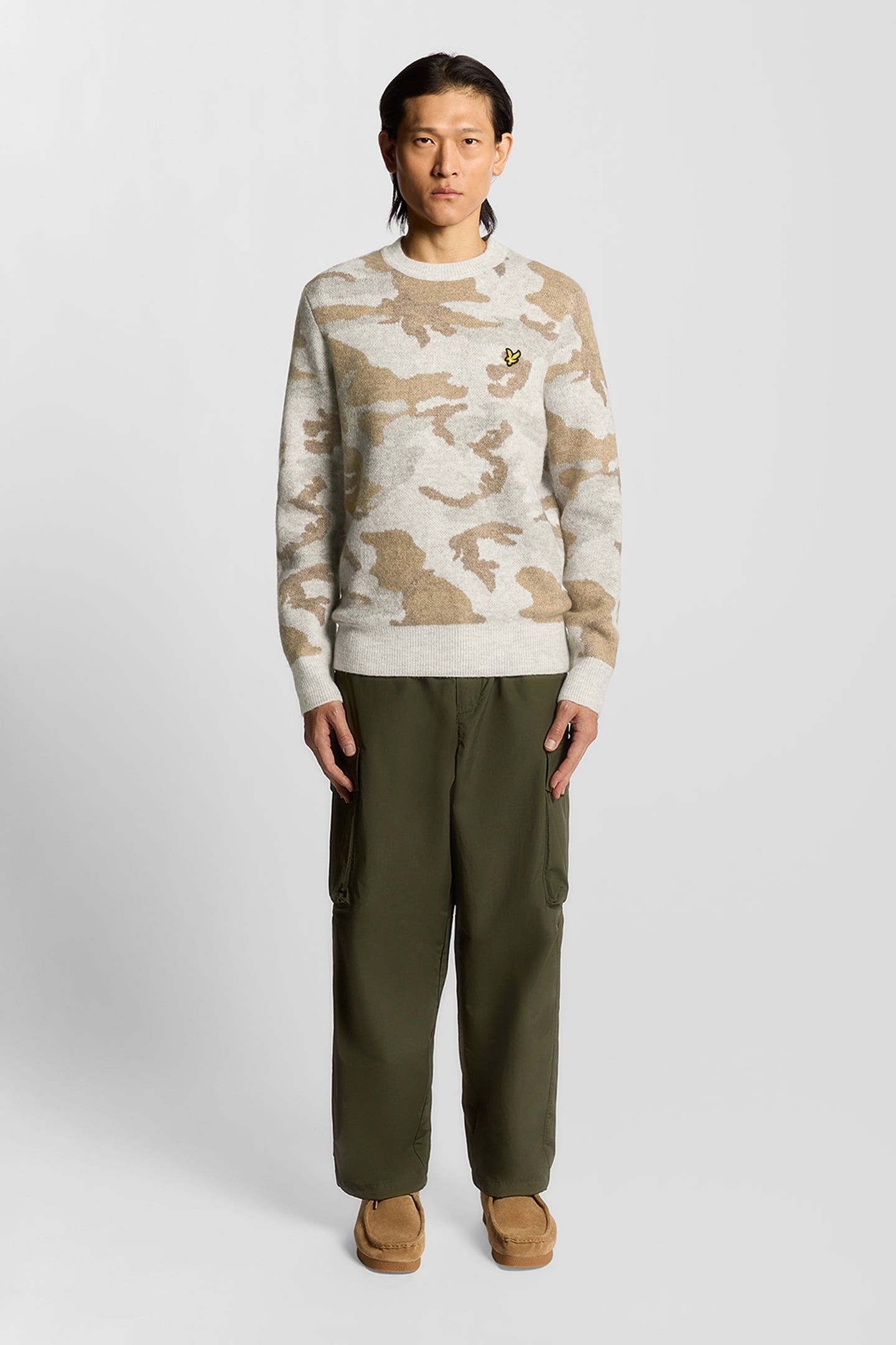 BRUSHED CAMOUFLAGE CREW NECK JUMPER GREY TAUPE 1